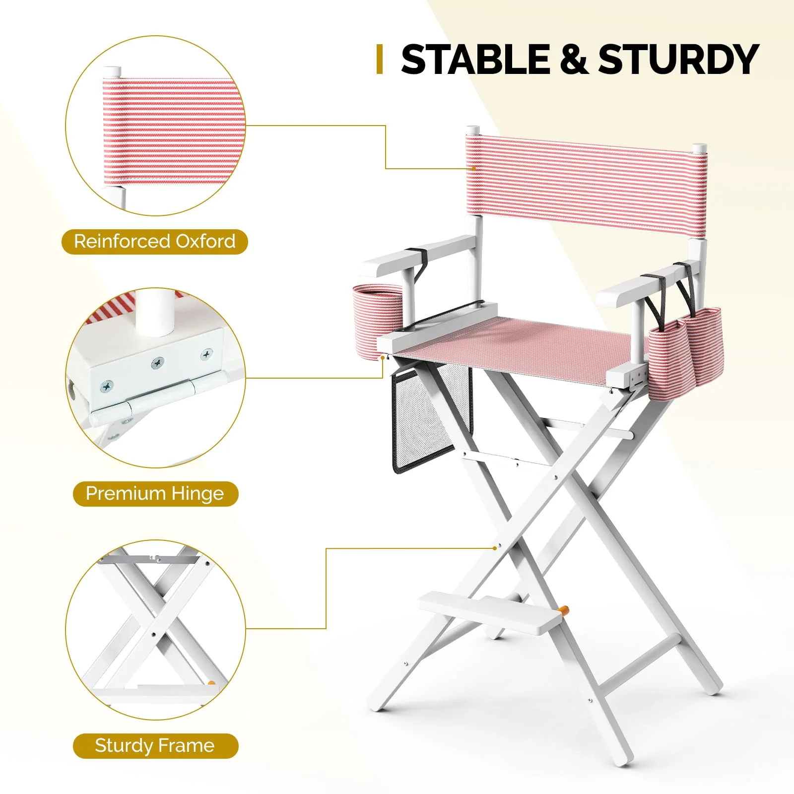 OmySalon 31in Wooden Portable Director Chair Folding Makeup Chair with Storage Pouch - Image 60