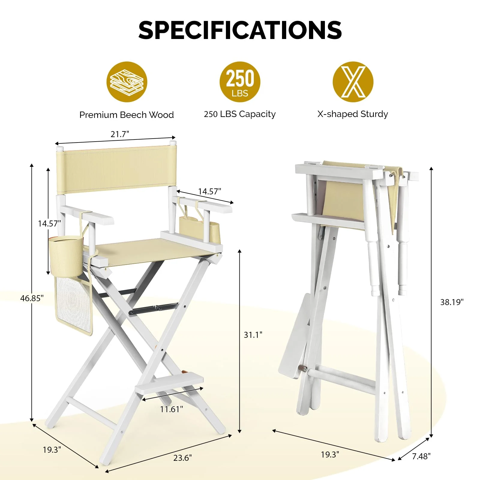 OmySalon 31in Wooden Portable Director Chair Folding Makeup Chair with Storage Pouch - Image 66