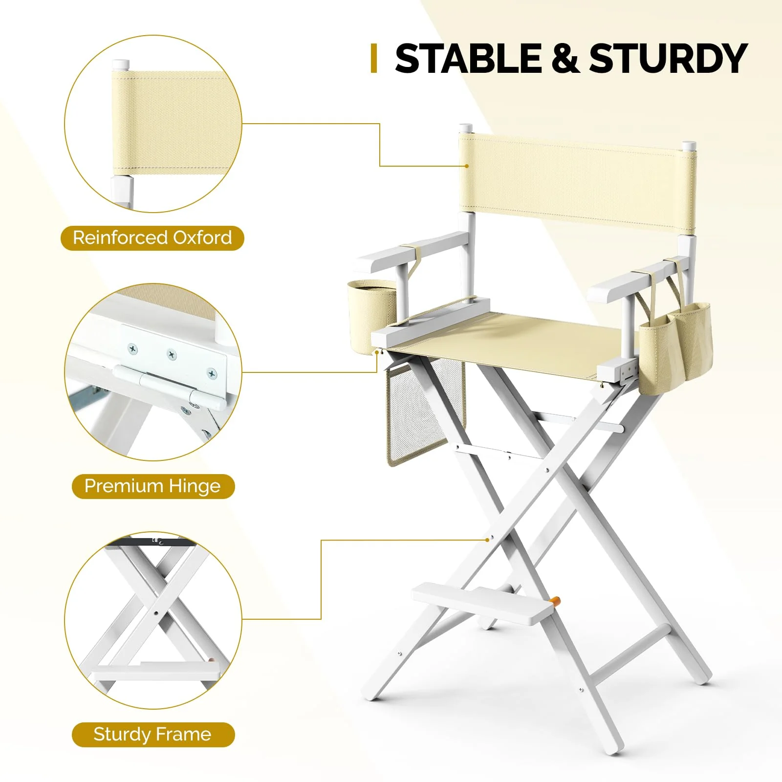 OmySalon 31in Wooden Portable Director Chair Folding Makeup Chair with Storage Pouch - Image 67