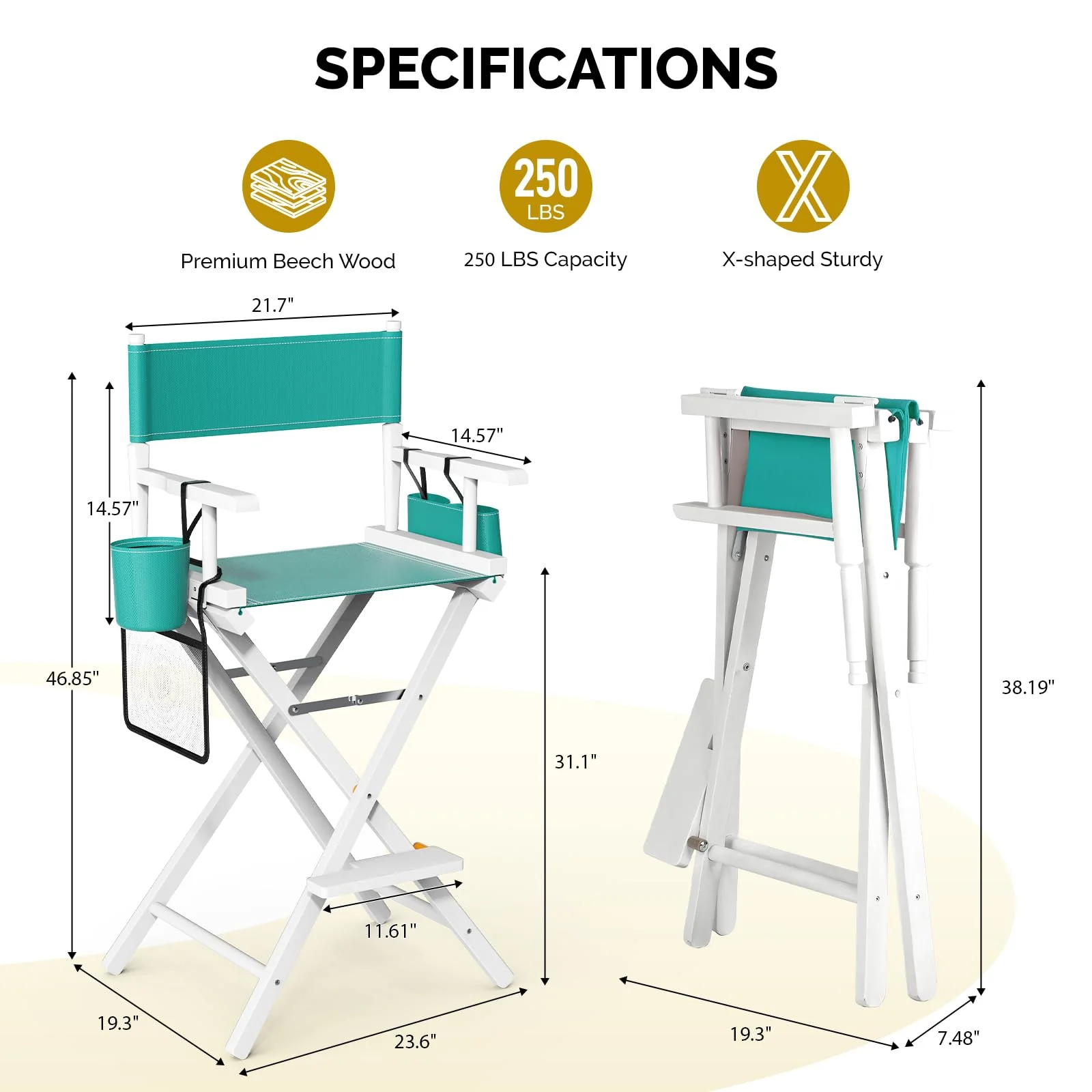 OmySalon 31in Wooden Portable Director Chair Folding Makeup Chair with Storage Pouch - Image 74