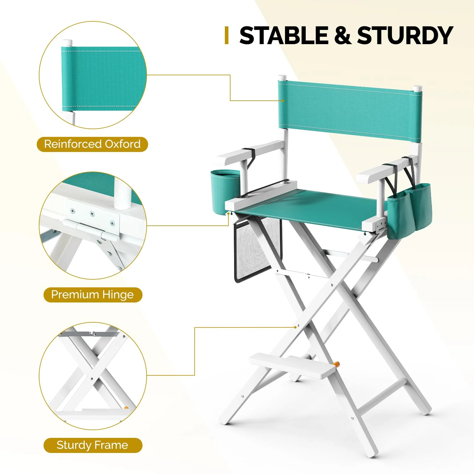 OmySalon 31in Wooden Portable Director Chair Folding Makeup Chair with Storage Pouch - Image 75