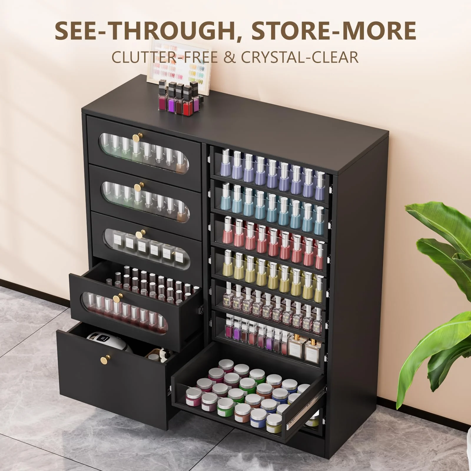 OmySalon Floor-Standing Nail Polish & Powder Organizer Cabinet with Drawers - Image 10