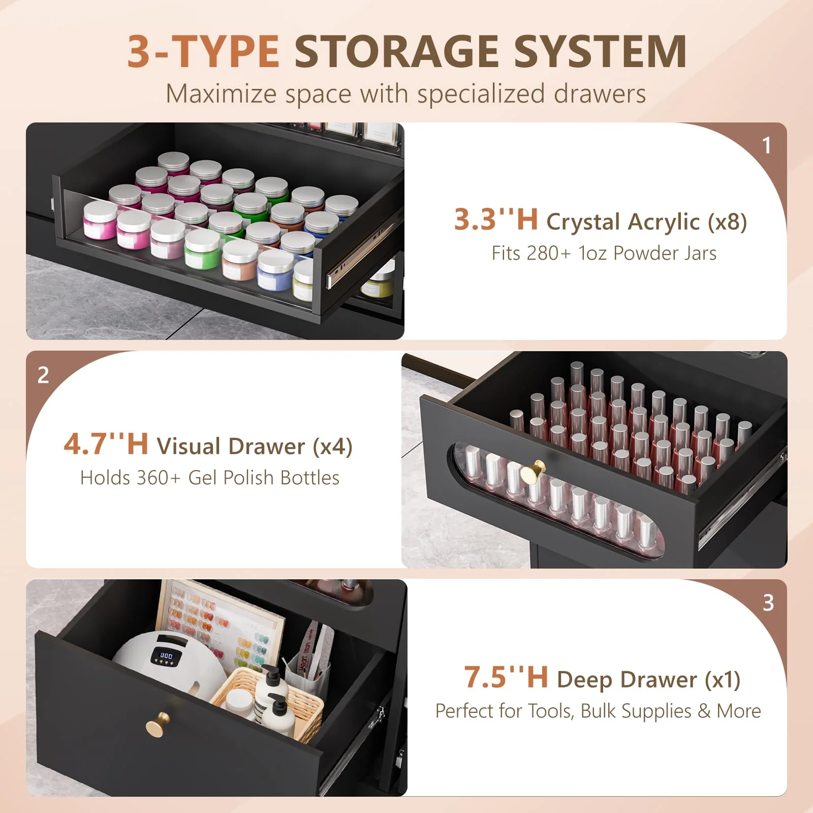 OmySalon Floor-Standing Nail Polish & Powder Organizer Cabinet with Drawers - Image 11
