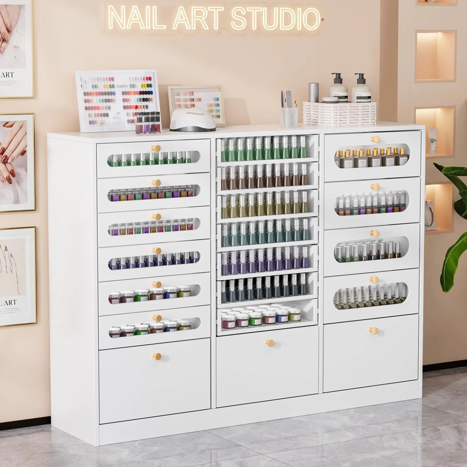 OmySalon Floor-Standing Nail Polish & Powder Organizer Cabinet with Drawers - Image 14