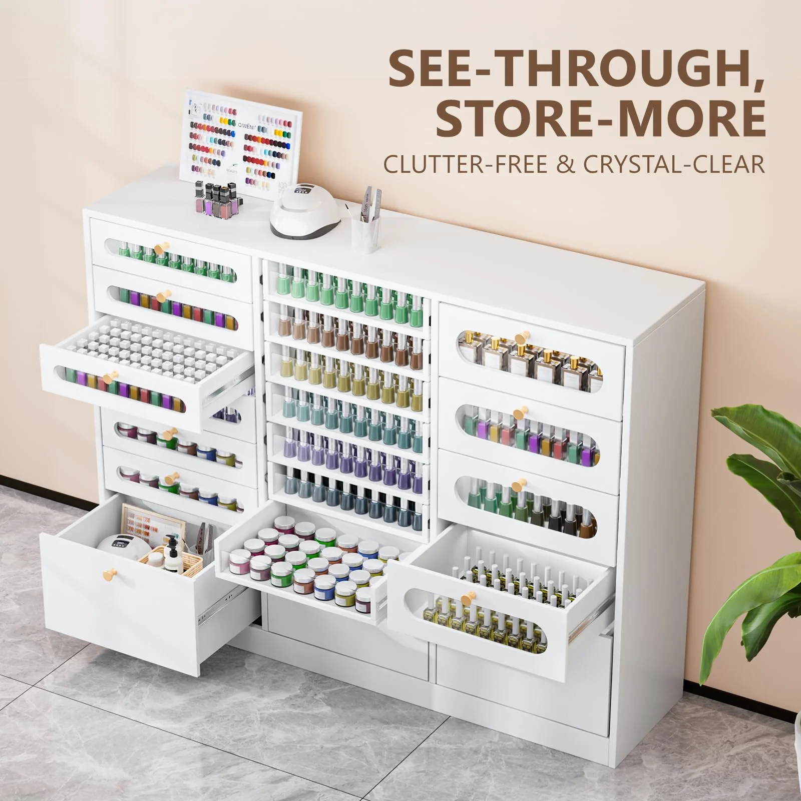 OmySalon Floor-Standing Nail Polish & Powder Organizer Cabinet with Drawers - Image 16