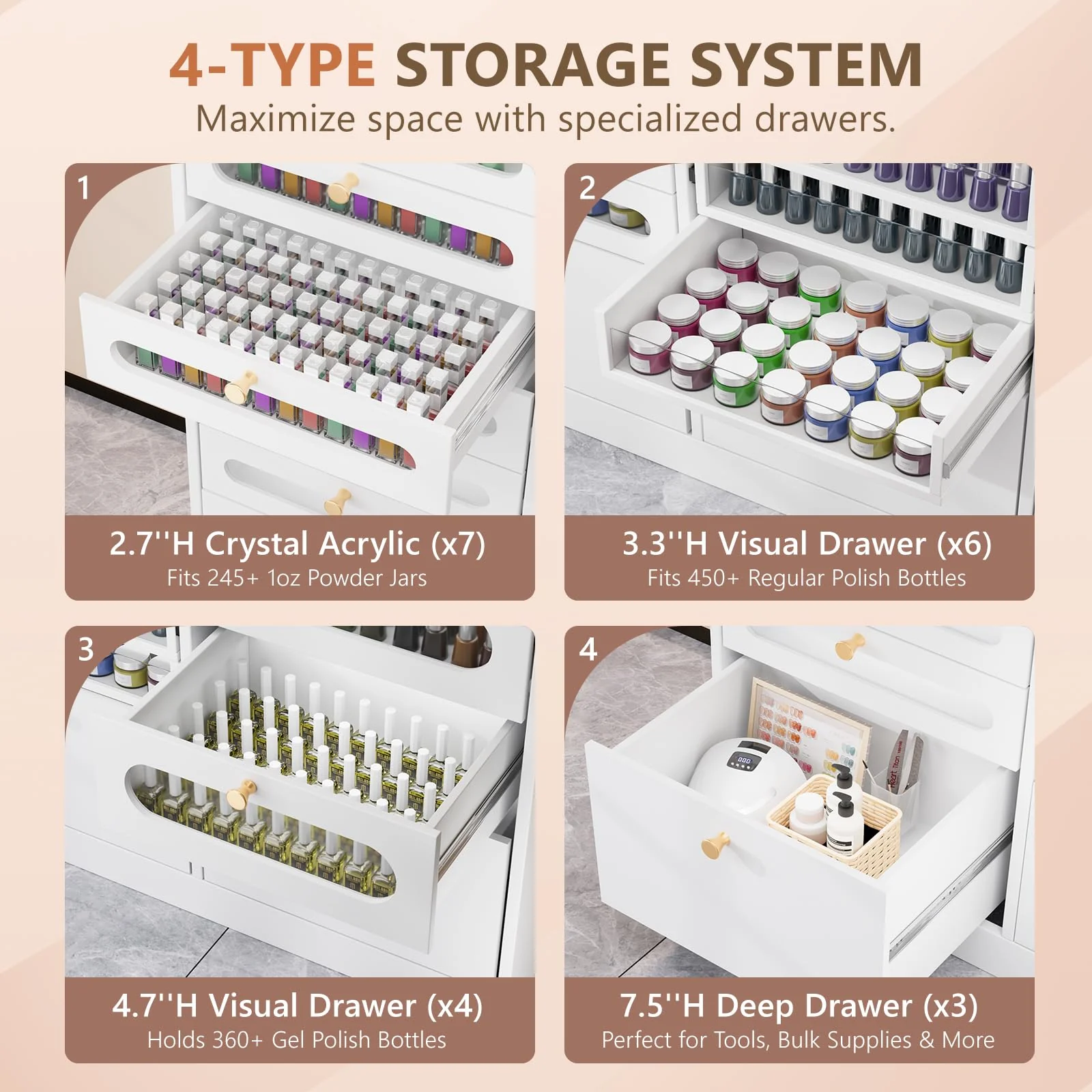 OmySalon Floor-Standing Nail Polish & Powder Organizer Cabinet with Drawers - Image 17