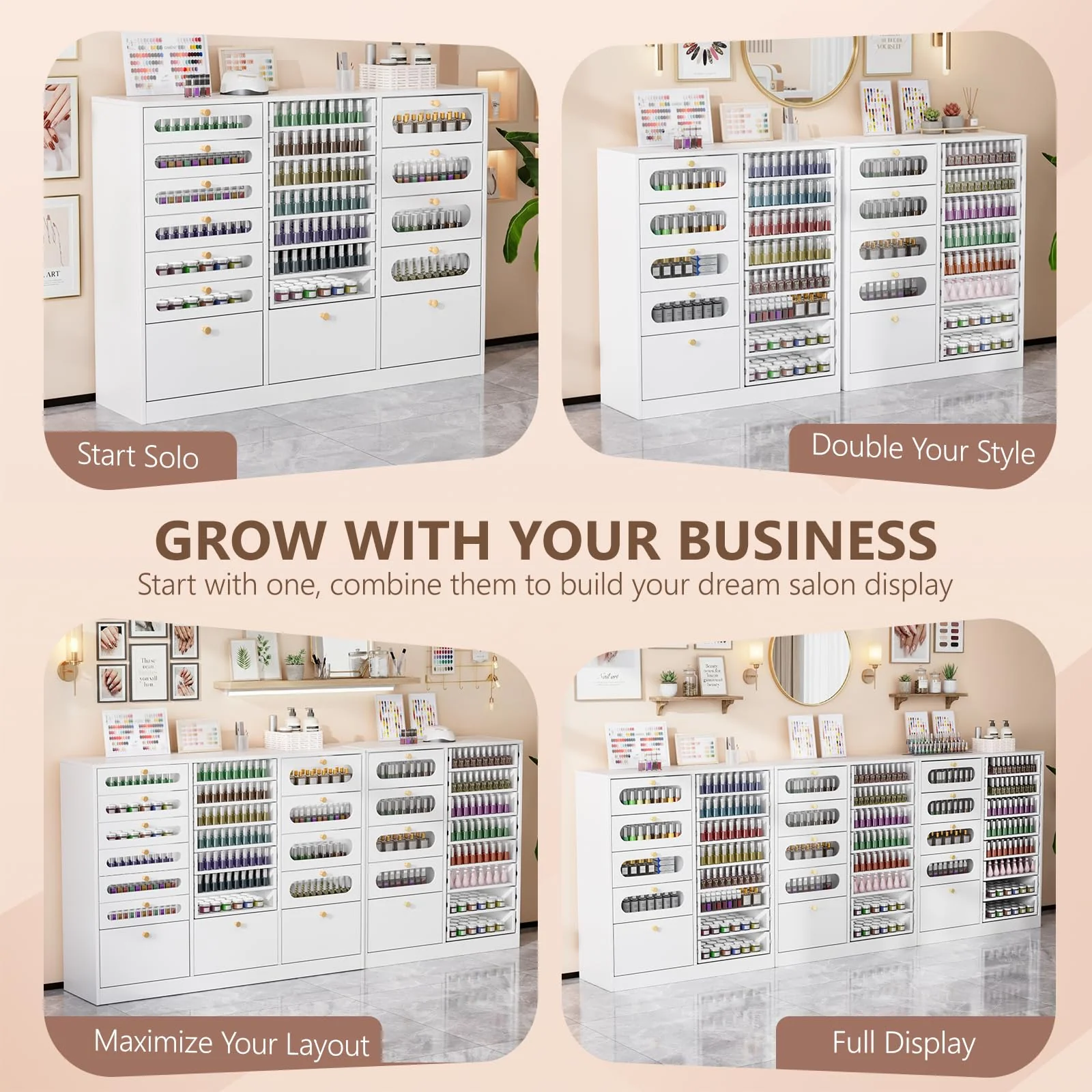 OmySalon Floor-Standing Nail Polish & Powder Organizer Cabinet with Drawers - Image 19