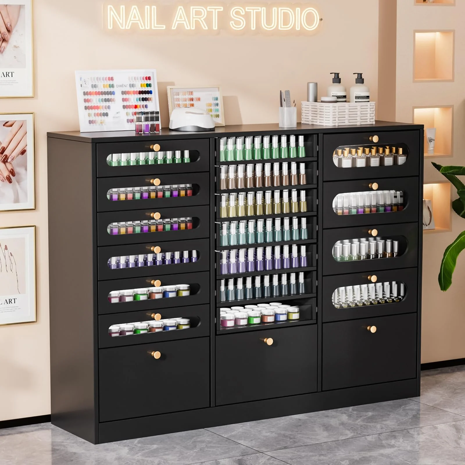 OmySalon Floor-Standing Nail Polish & Powder Organizer Cabinet with Drawers - Image 21
