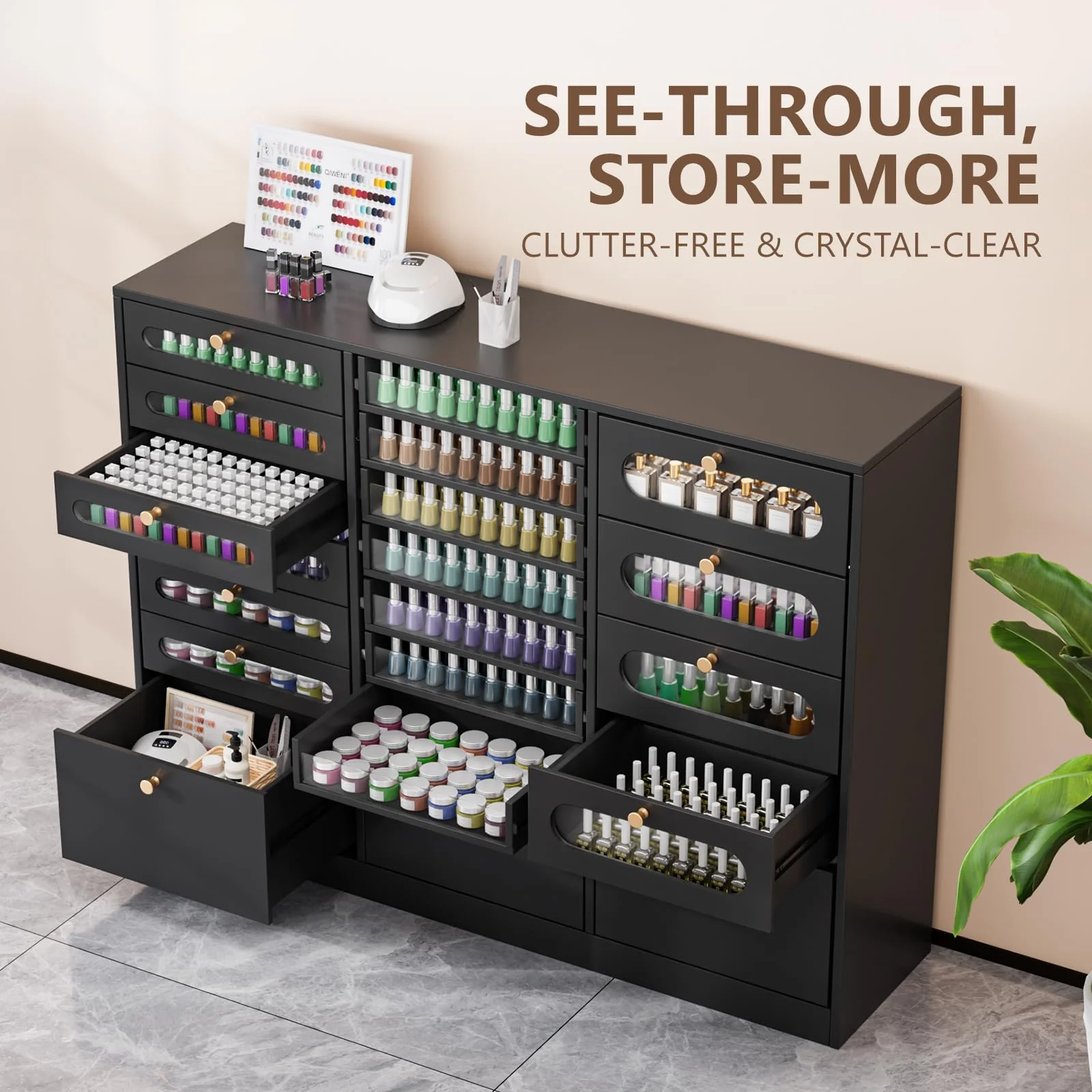 OmySalon Floor-Standing Nail Polish & Powder Organizer Cabinet with Drawers - Image 23