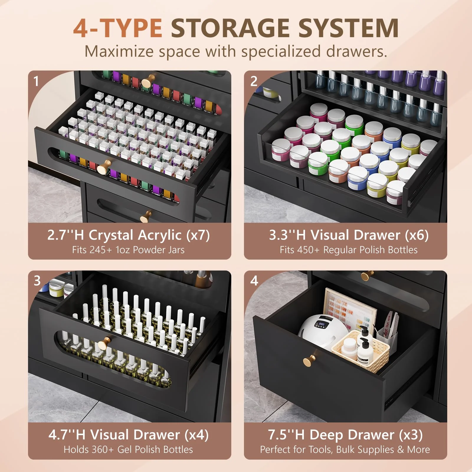 OmySalon Floor-Standing Nail Polish & Powder Organizer Cabinet with Drawers - Image 24