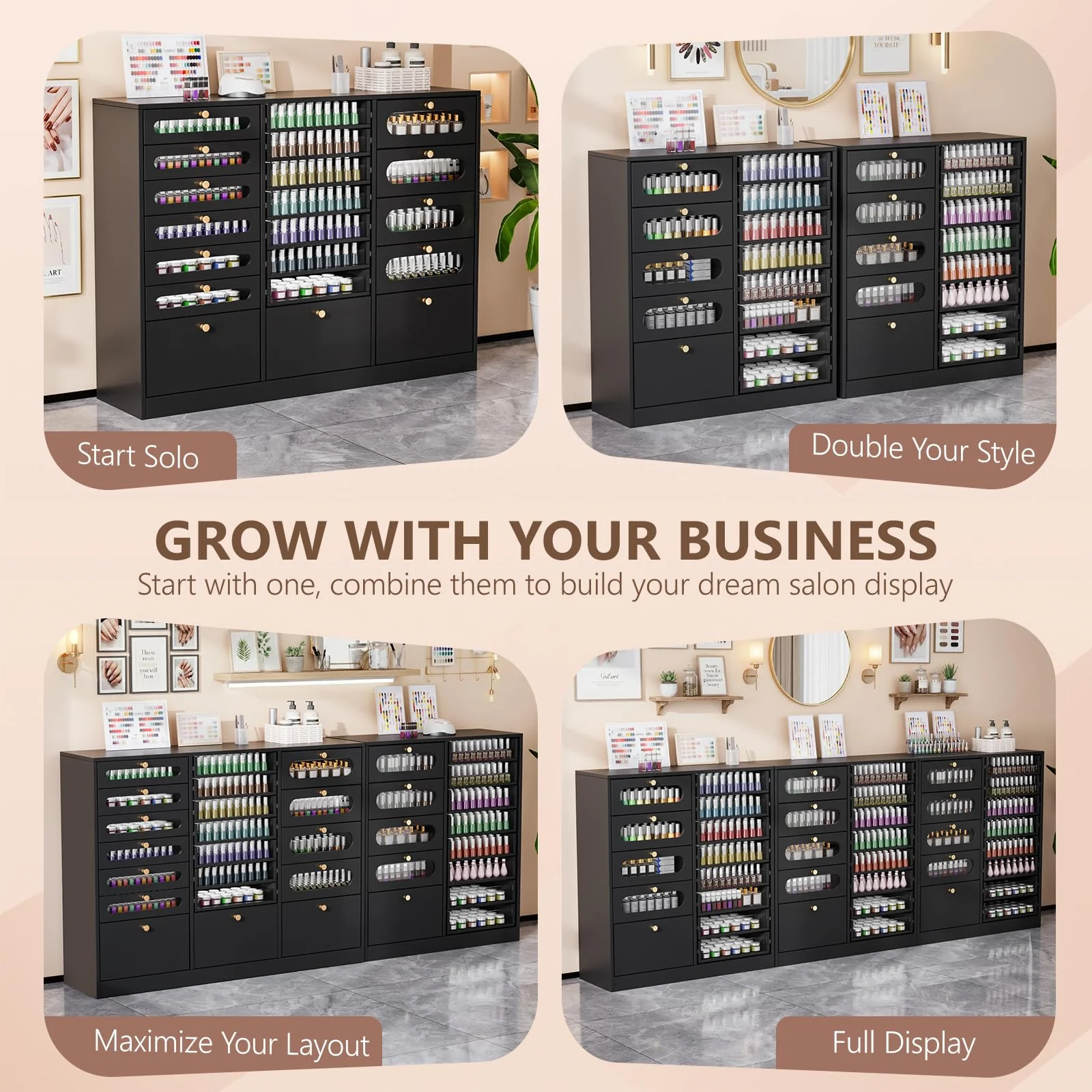 OmySalon Floor-Standing Nail Polish & Powder Organizer Cabinet with Drawers - Image 26