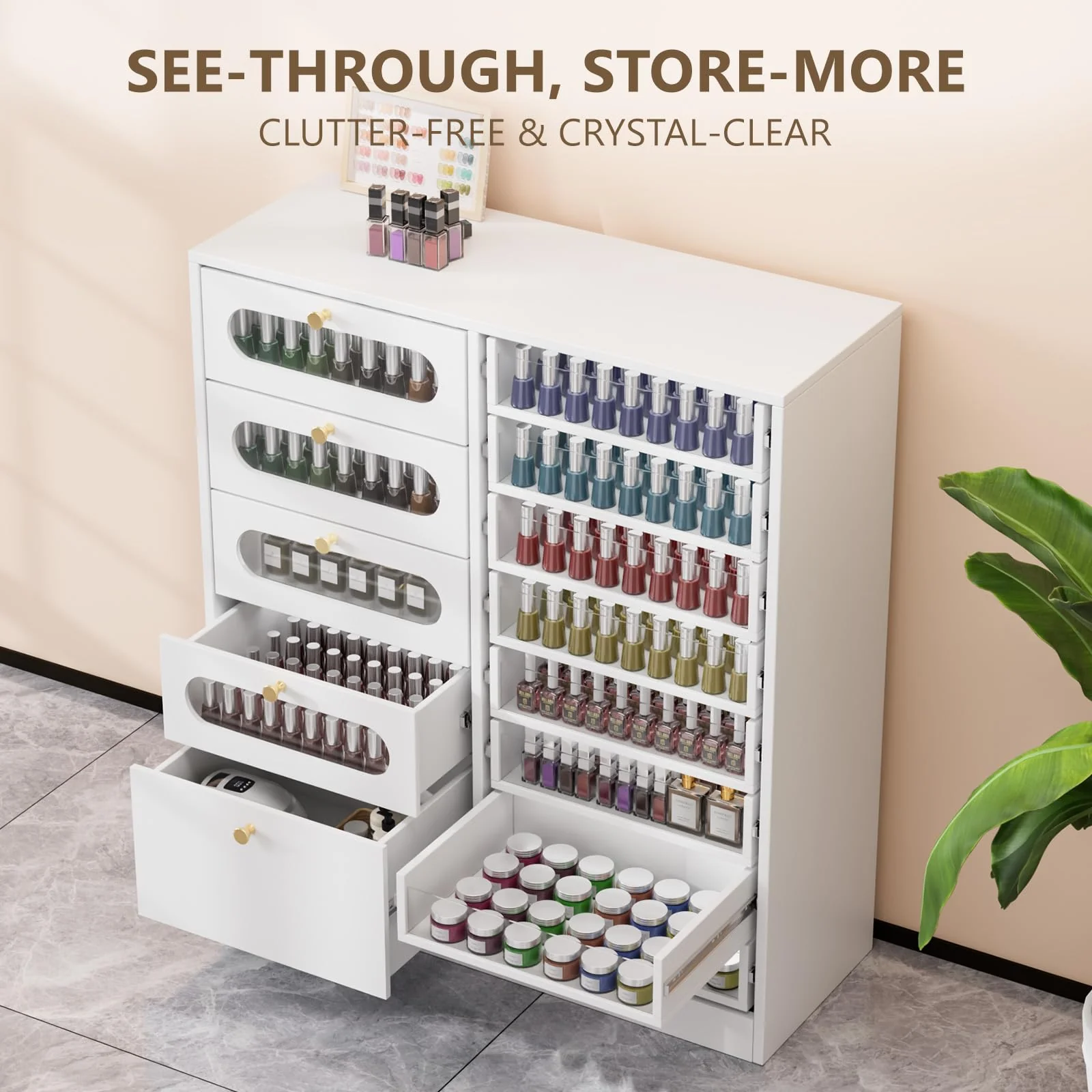 OmySalon Floor-Standing Nail Polish & Powder Organizer Cabinet with Drawers - Image 4