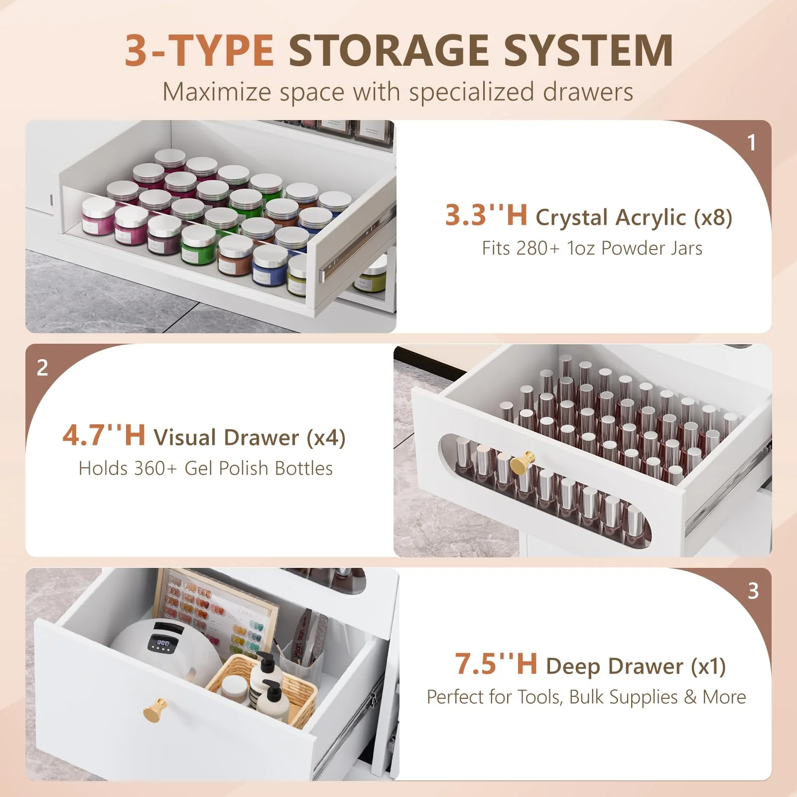OmySalon Floor-Standing Nail Polish & Powder Organizer Cabinet with Drawers - Image 5