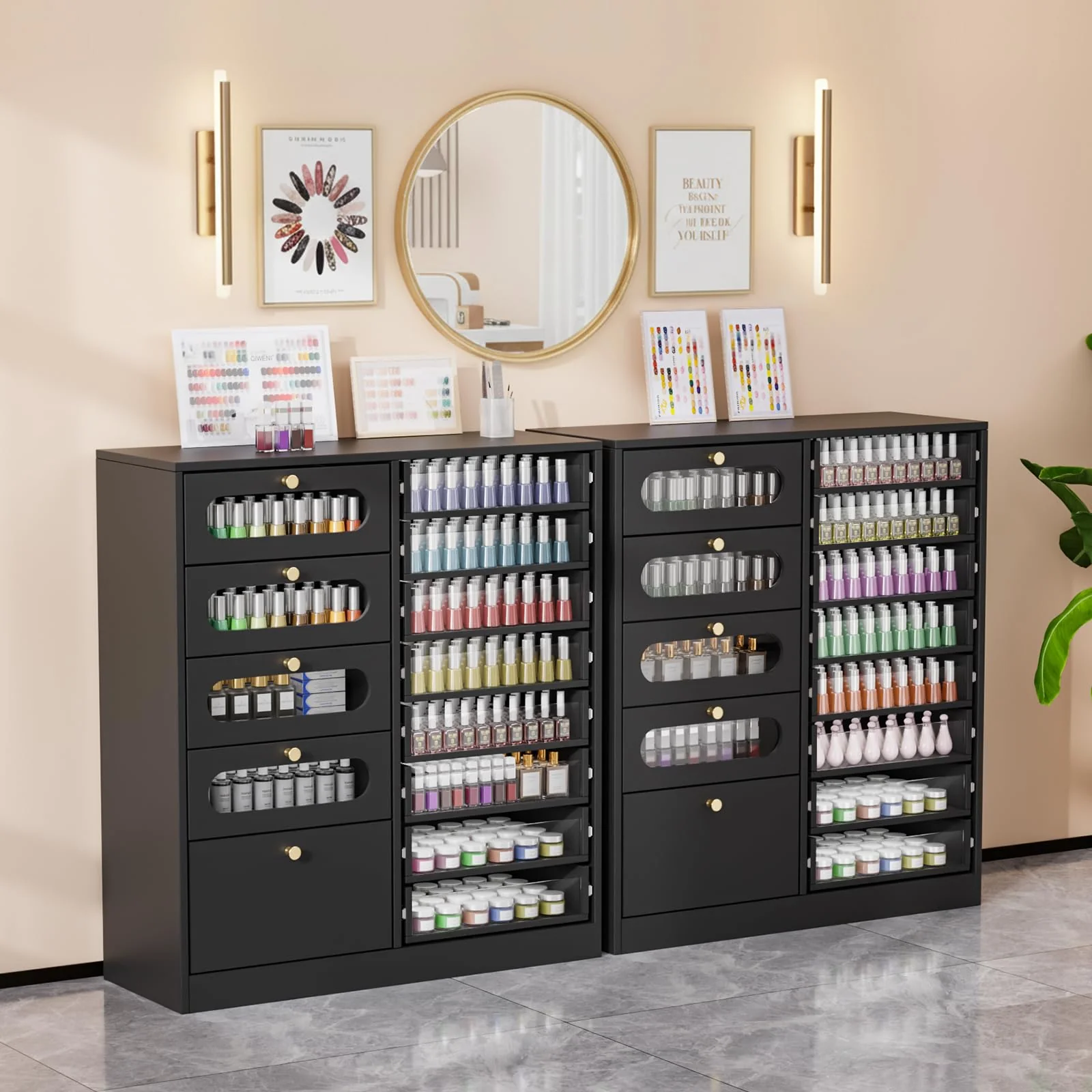OmySalon Floor-Standing Nail Polish & Powder Organizer Cabinet with Drawers - Image 8