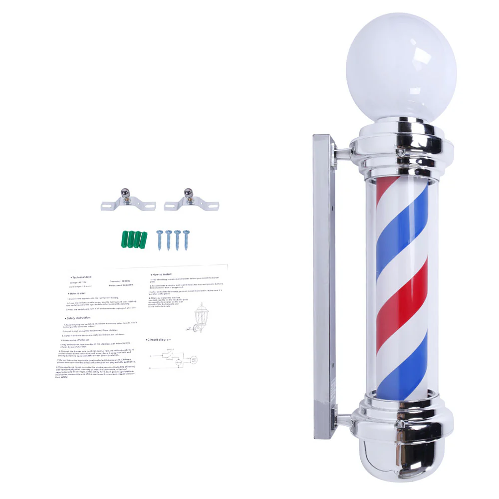 OmySalon 32in Classic Style Barber Pole LED Light with Rotating Red White Blue LED Strips - Image 6