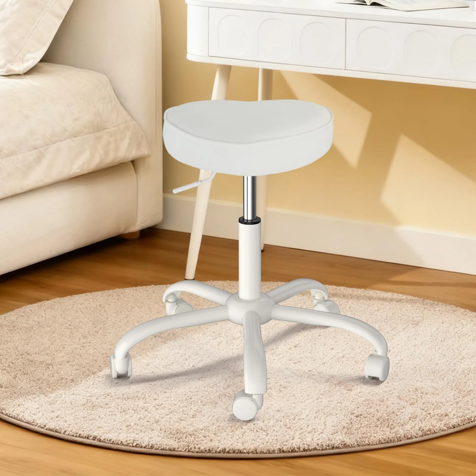 OmySalon 360° Swivel Heart-Shaped Hydraulic Rolling Salon Stool with Wheels - Image 12