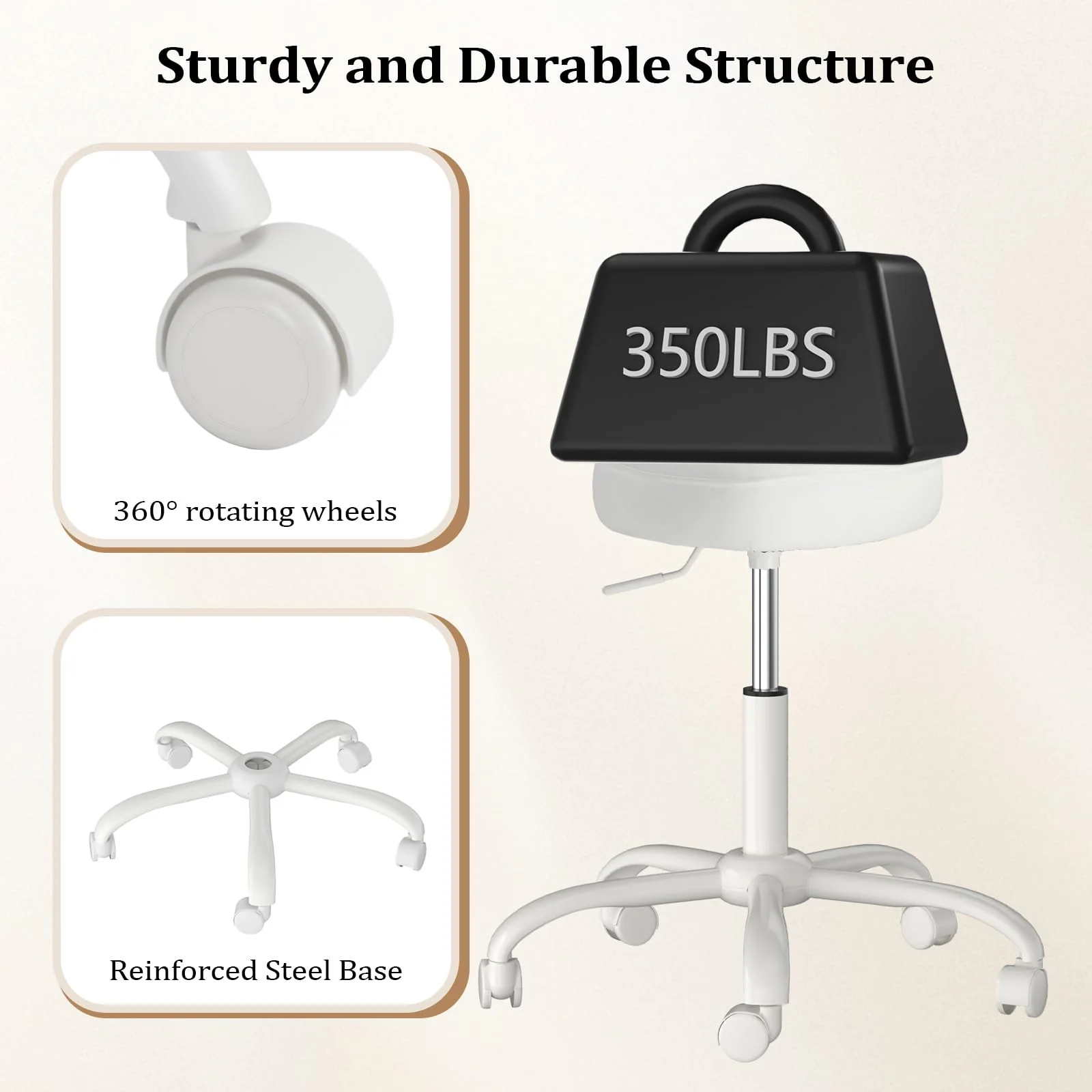 OmySalon 360° Swivel Heart-Shaped Hydraulic Rolling Salon Stool with Wheels - Image 15