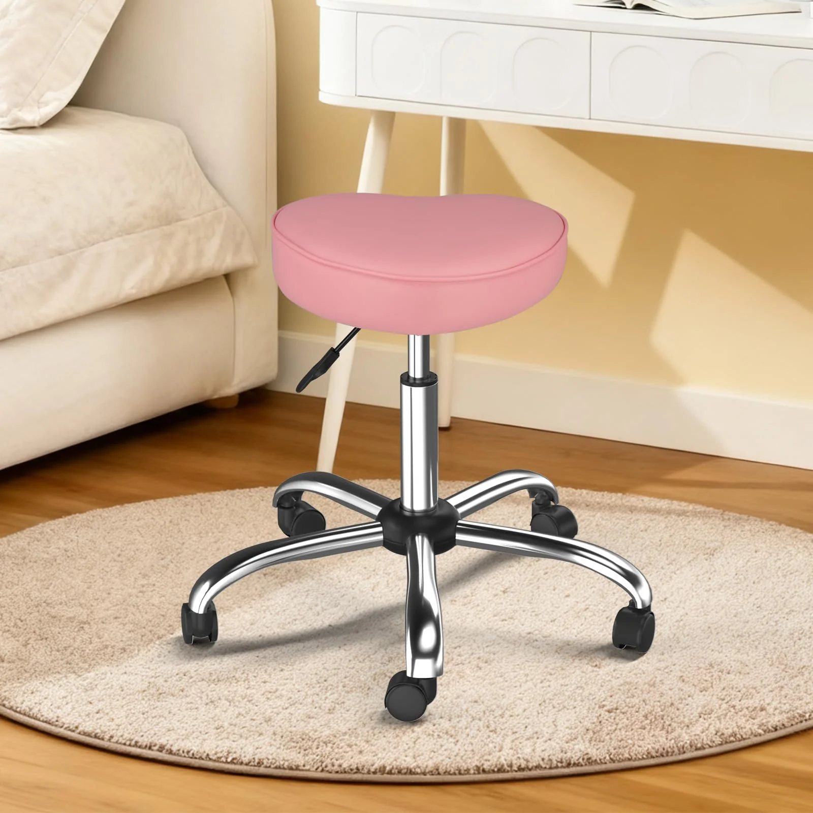 OmySalon 360° Swivel Heart-Shaped Hydraulic Rolling Salon Stool with Wheels - Image 19