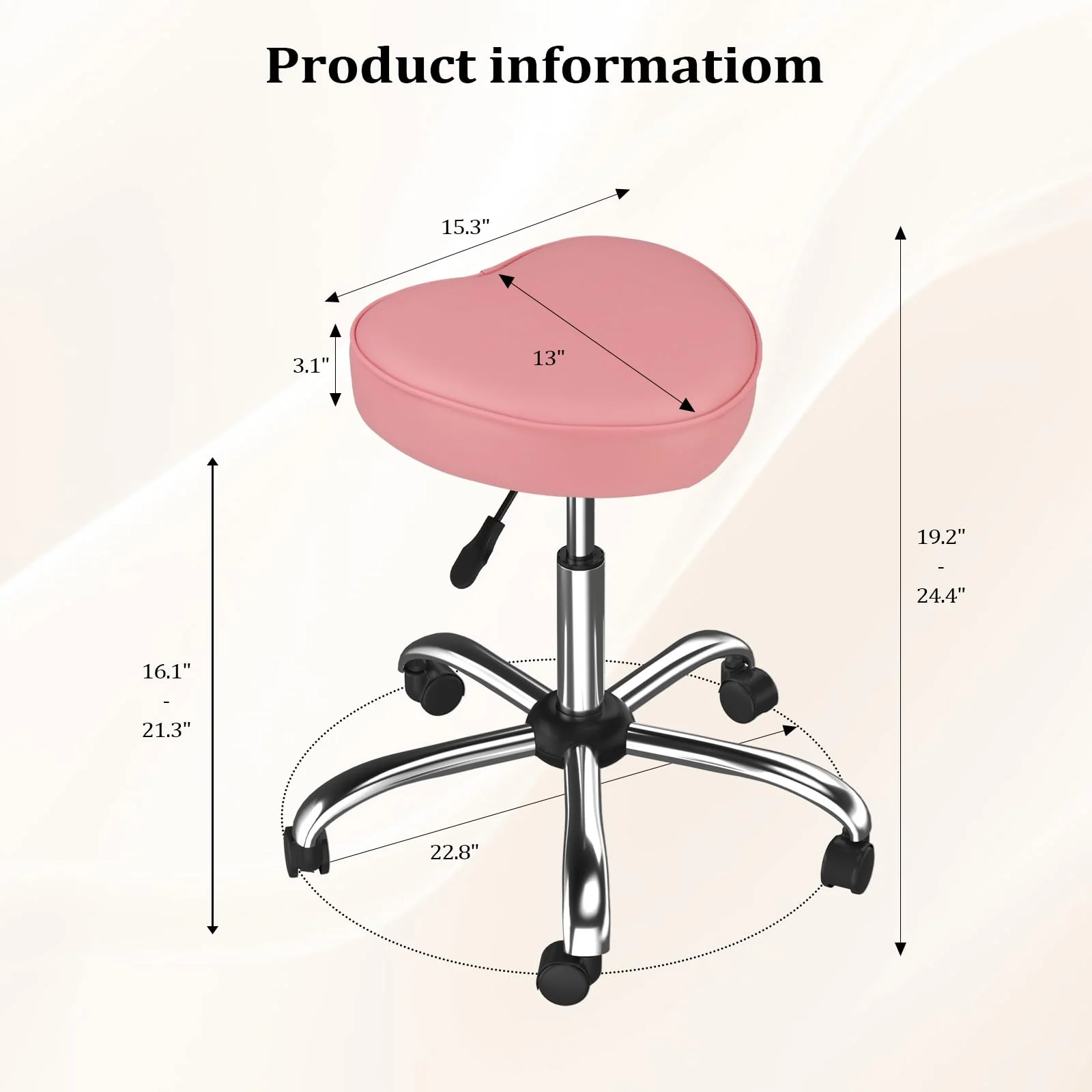 OmySalon 360° Swivel Heart-Shaped Hydraulic Rolling Salon Stool with Wheels - Image 20