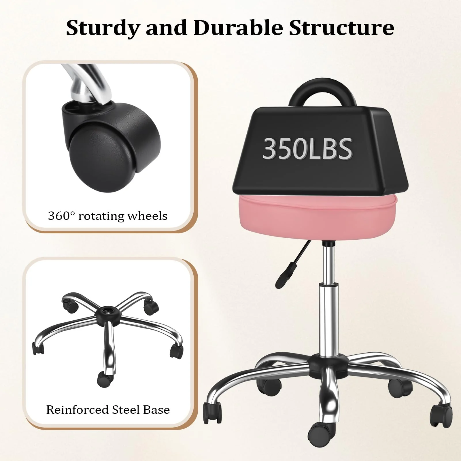 OmySalon 360° Swivel Heart-Shaped Hydraulic Rolling Salon Stool with Wheels - Image 22