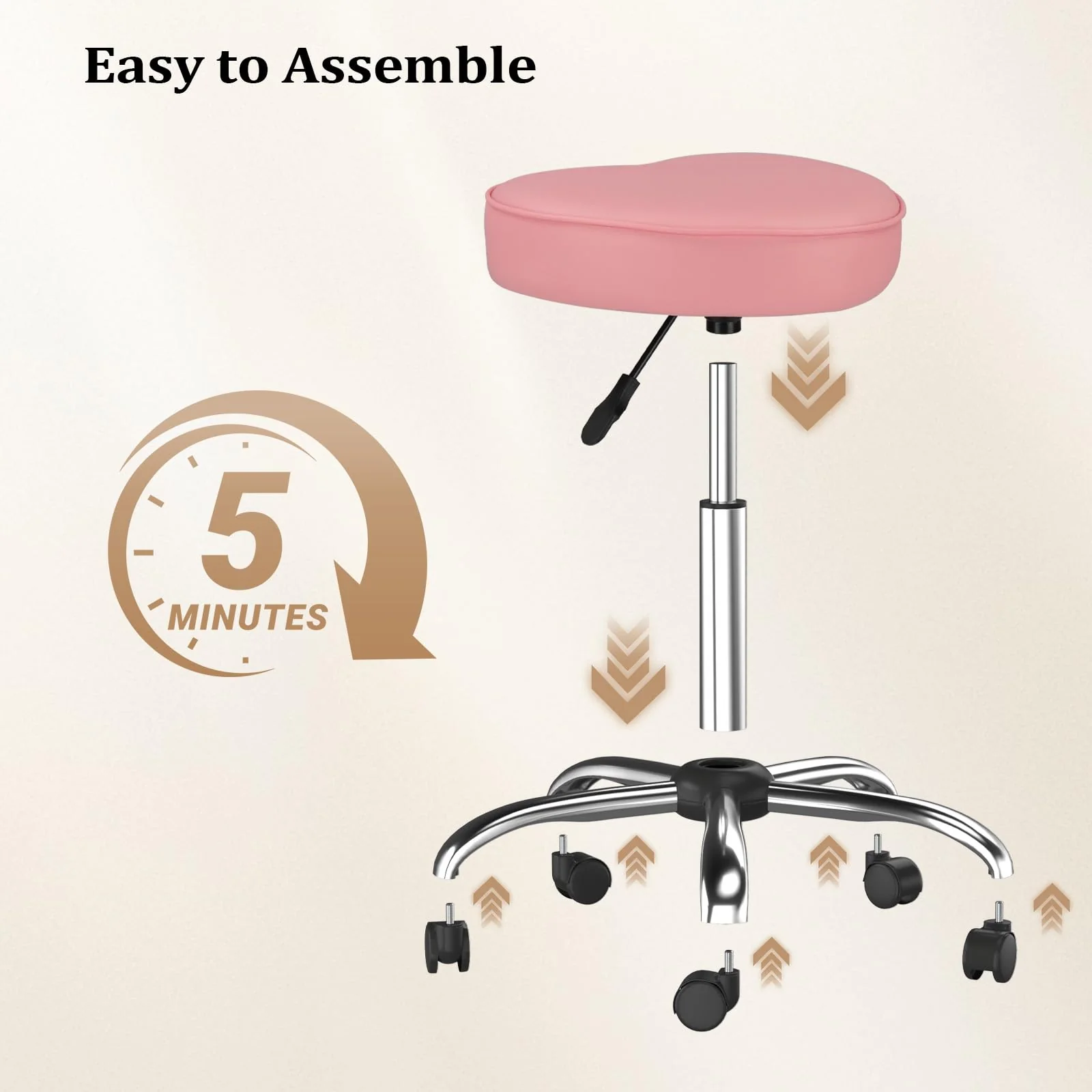 OmySalon 360° Swivel Heart-Shaped Hydraulic Rolling Salon Stool with Wheels - Image 24