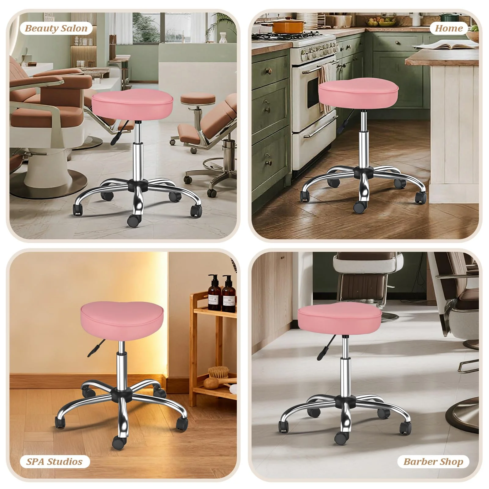 OmySalon 360° Swivel Heart-Shaped Hydraulic Rolling Salon Stool with Wheels - Image 25