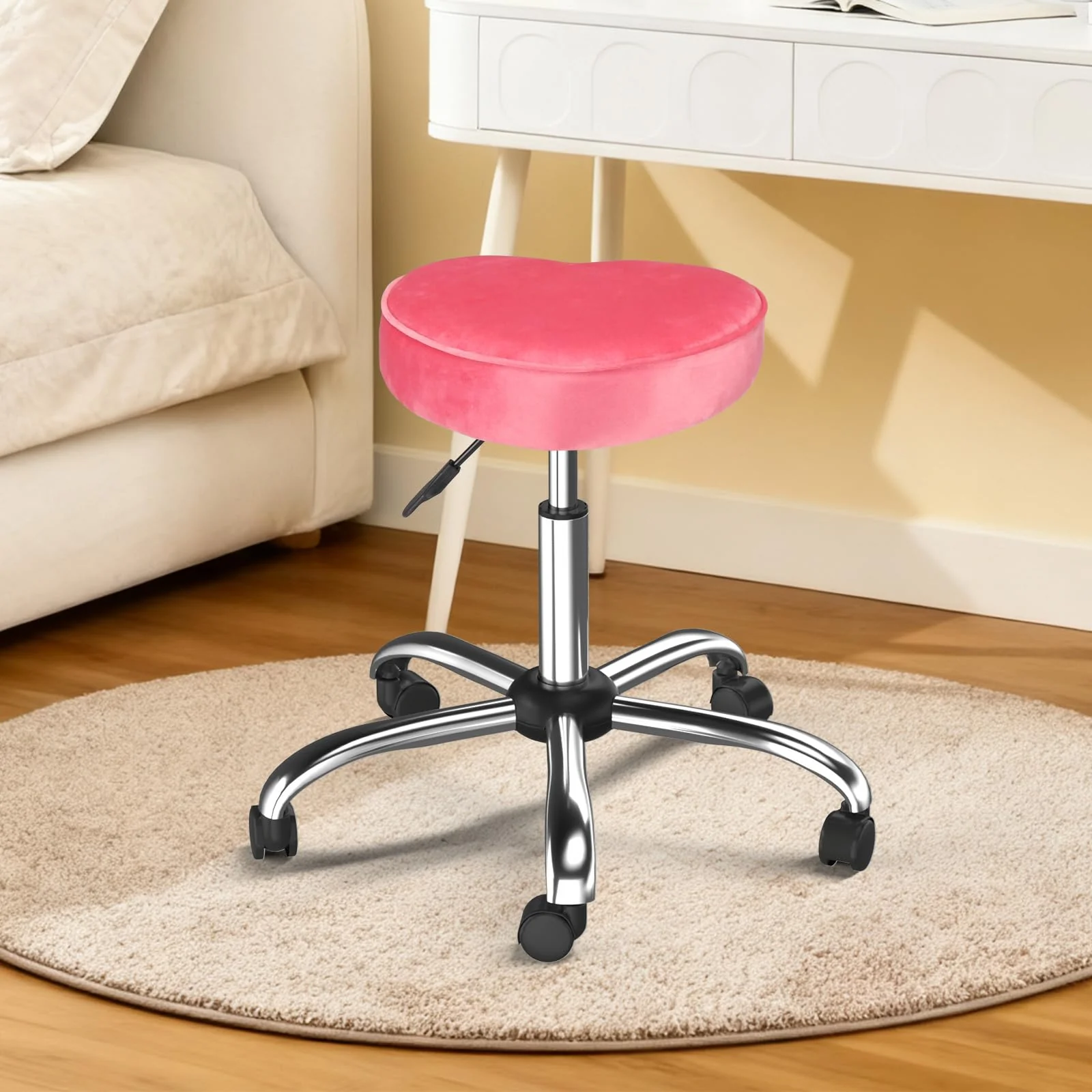 OmySalon 360° Swivel Heart-Shaped Hydraulic Rolling Salon Stool with Wheels - Image 26