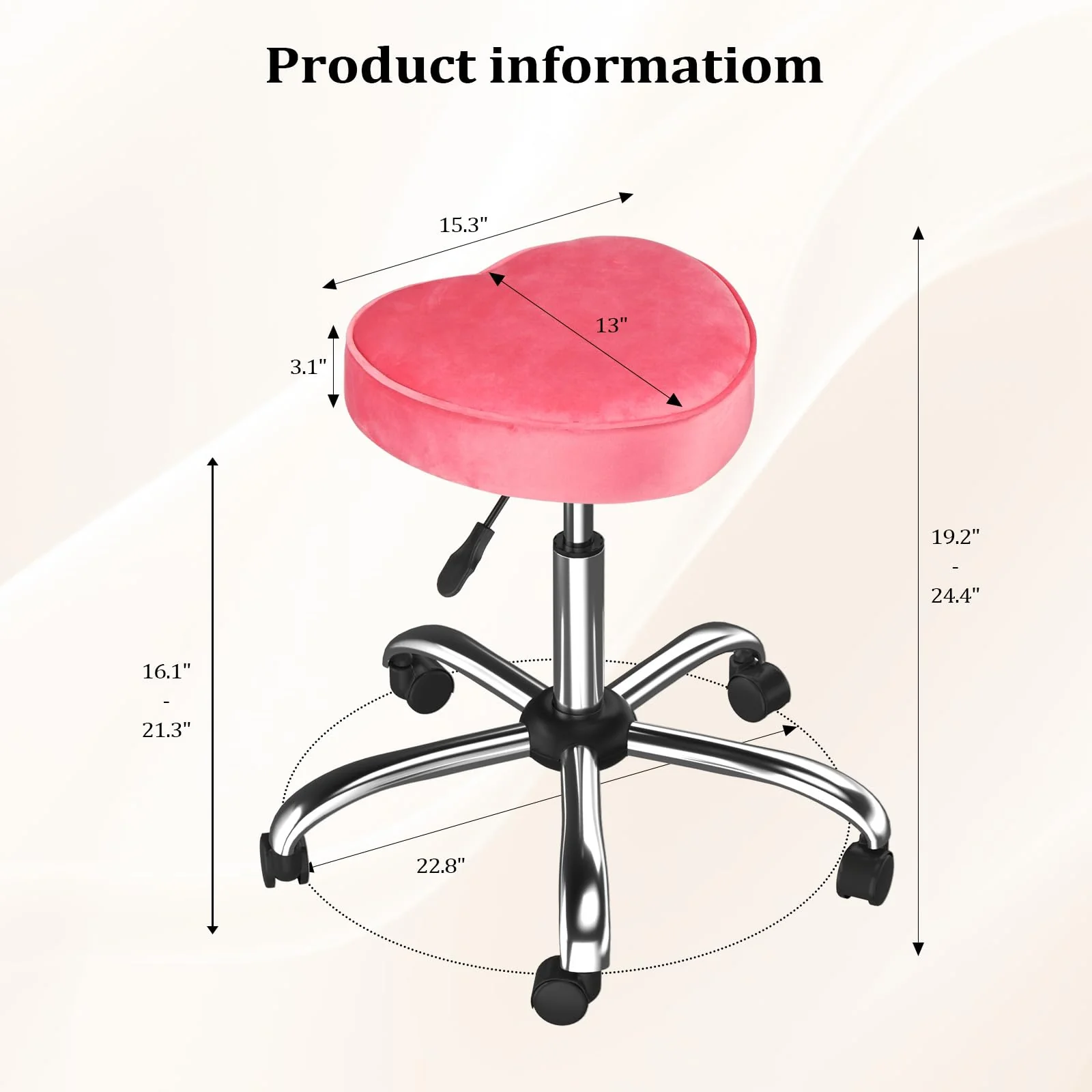 OmySalon 360° Swivel Heart-Shaped Hydraulic Rolling Salon Stool with Wheels - Image 27