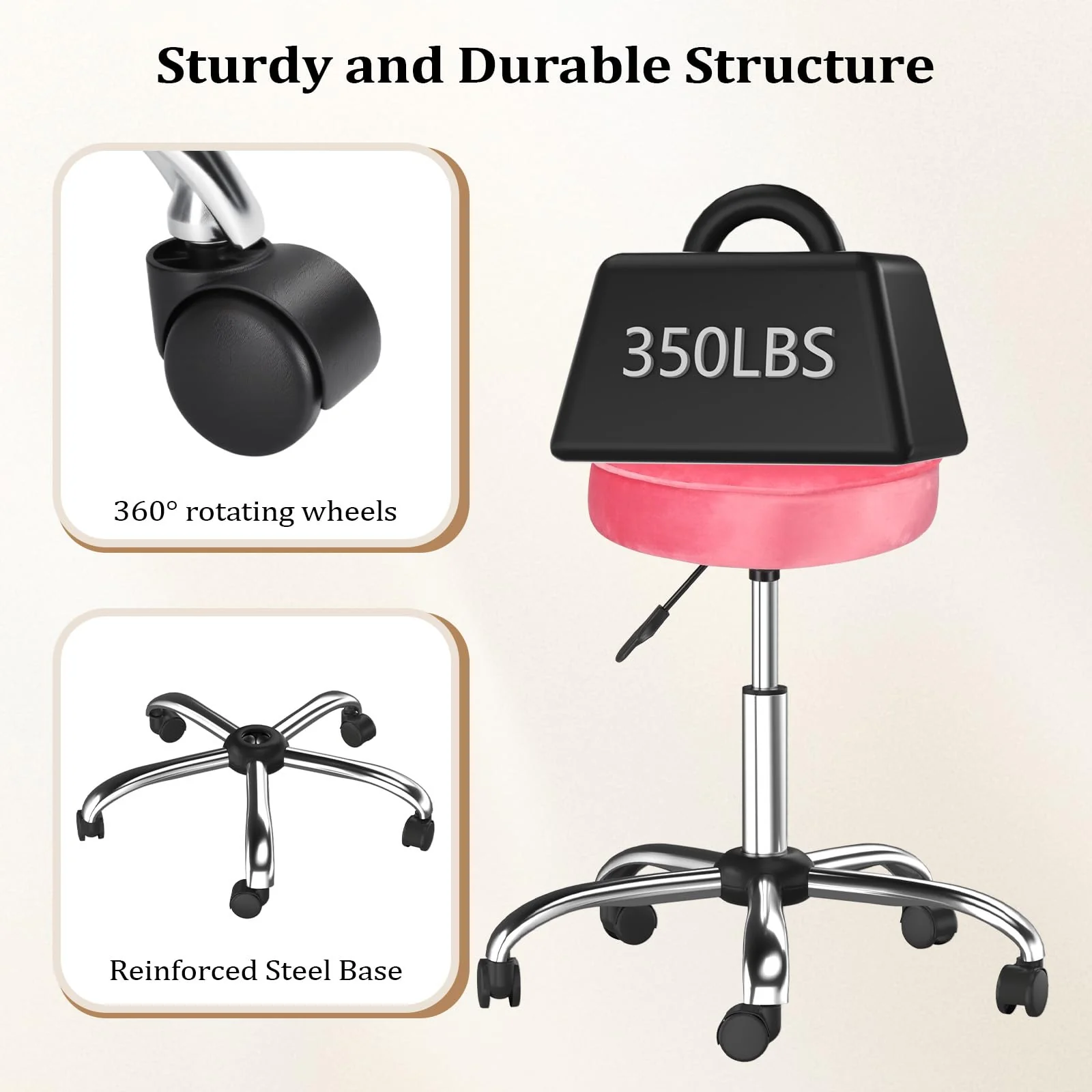 OmySalon 360° Swivel Heart-Shaped Hydraulic Rolling Salon Stool with Wheels - Image 29