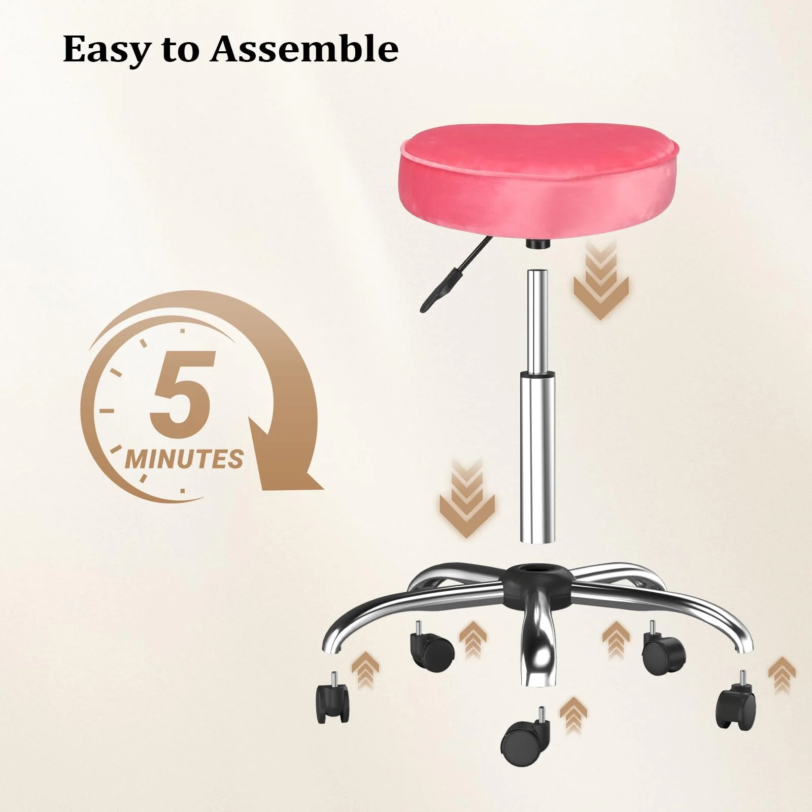 OmySalon 360° Swivel Heart-Shaped Hydraulic Rolling Salon Stool with Wheels - Image 31