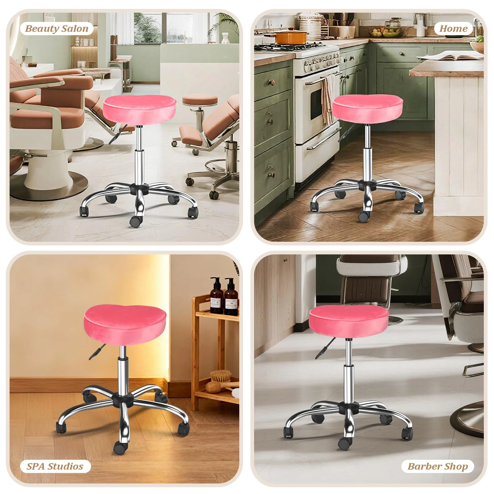 OmySalon 360° Swivel Heart-Shaped Hydraulic Rolling Salon Stool with Wheels - Image 32