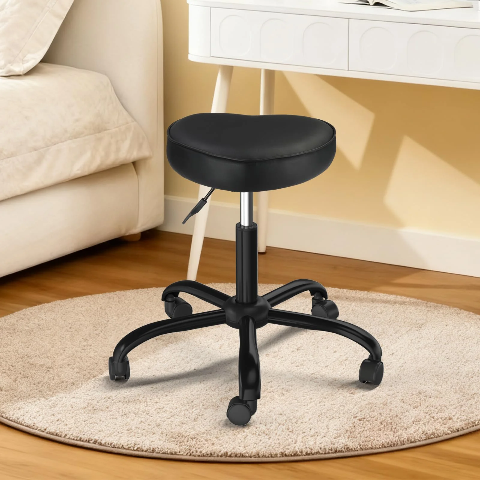 OmySalon 360° Swivel Heart-Shaped Hydraulic Rolling Salon Stool with Wheels - Image 5
