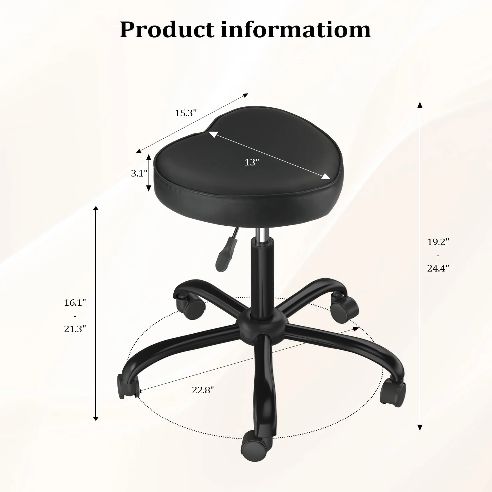 OmySalon 360° Swivel Heart-Shaped Hydraulic Rolling Salon Stool with Wheels - Image 6