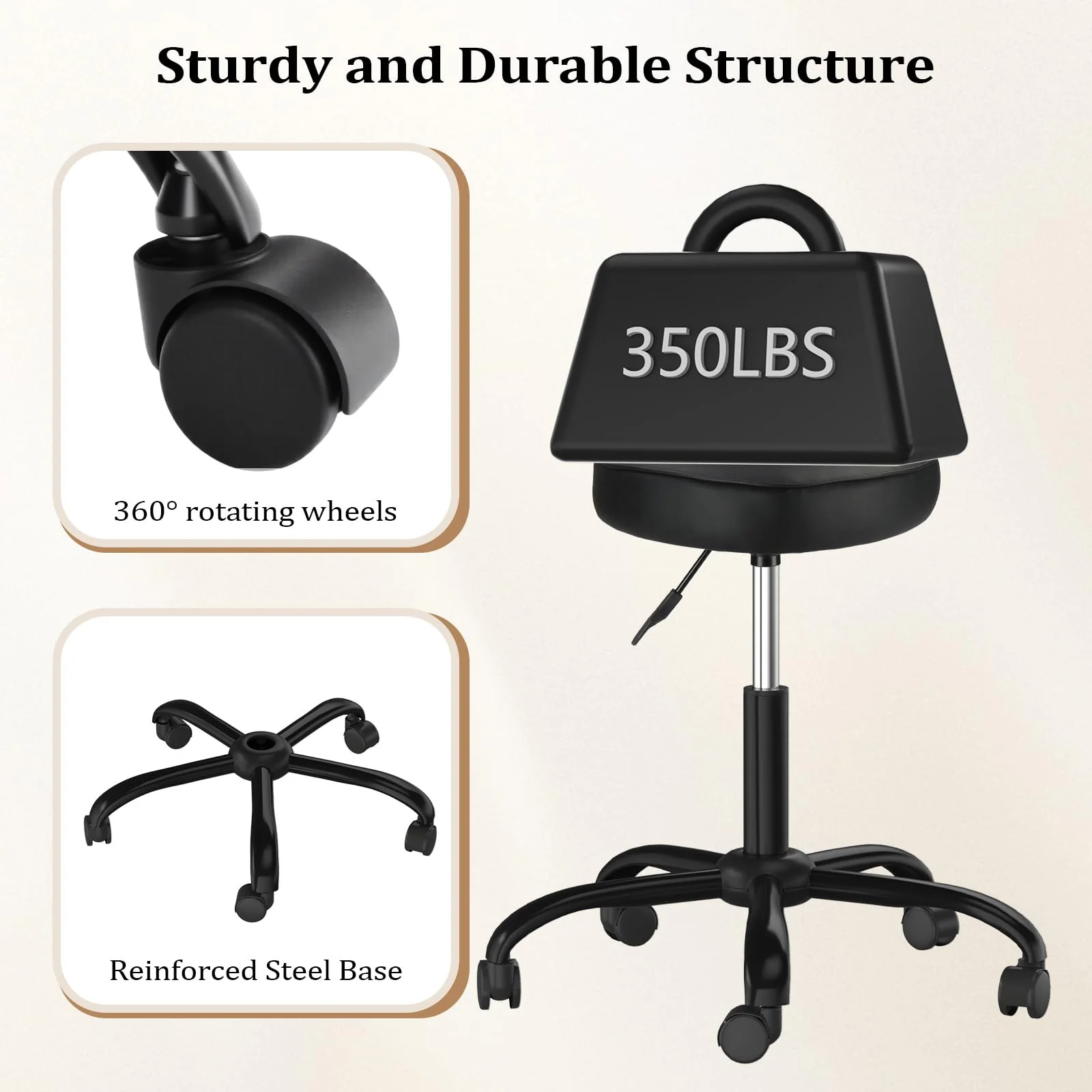 OmySalon 360° Swivel Heart-Shaped Hydraulic Rolling Salon Stool with Wheels - Image 8
