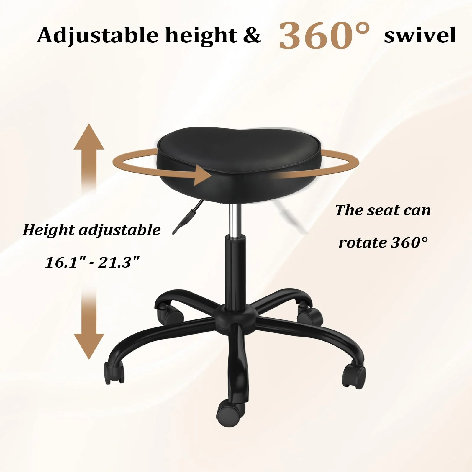 OmySalon 360° Swivel Heart-Shaped Hydraulic Rolling Salon Stool with Wheels - Image 9