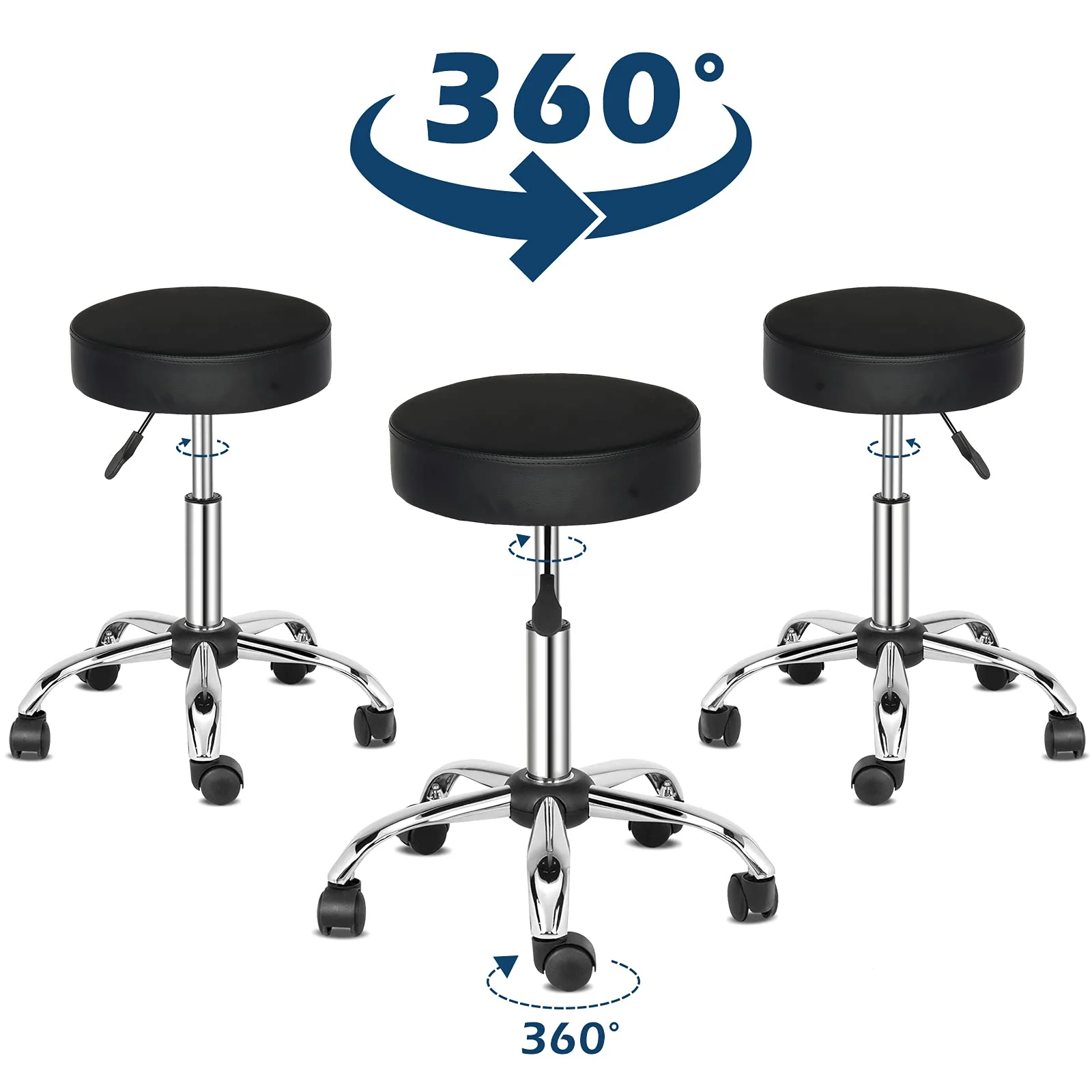 OmySalon 360° Swivel Height Adjustable Round Stool with Wheels - Image 4