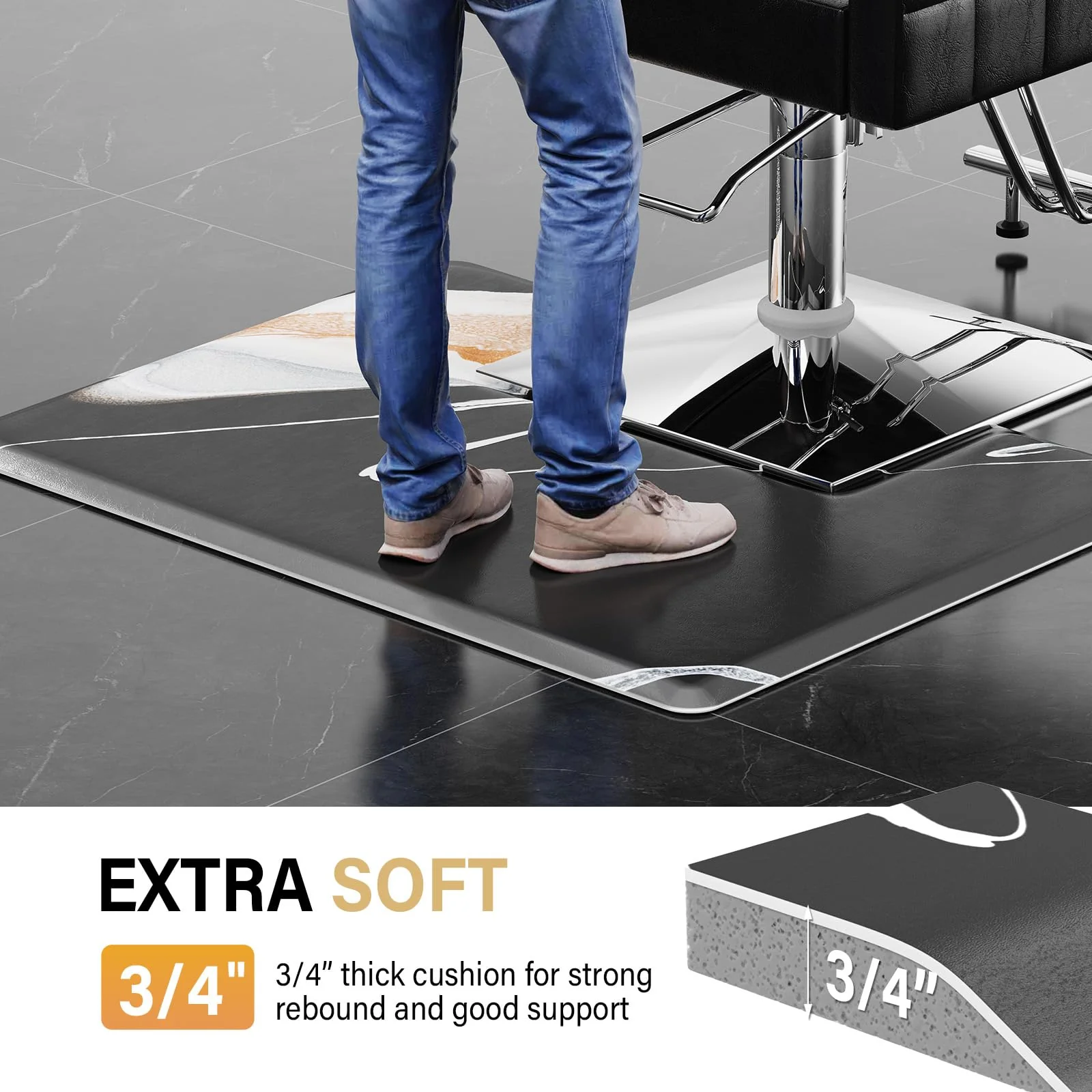 OmySalon 3'x4' Rectangle Salon Anti Fatigue Mat with Square Cutout 3/4" Thick - Image 13
