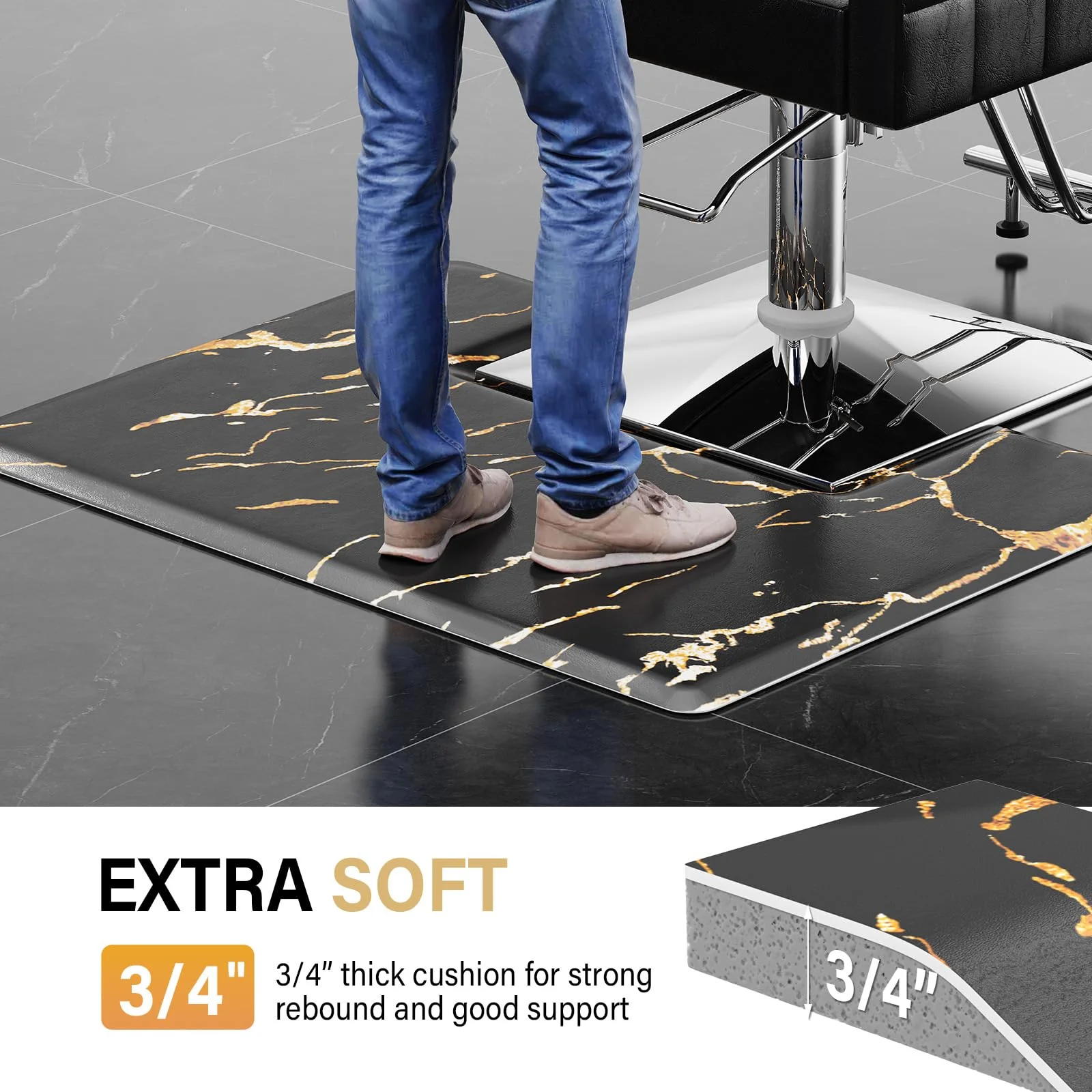 OmySalon 3'x4' Rectangle Salon Anti Fatigue Mat with Square Cutout 3/4" Thick - Image 21