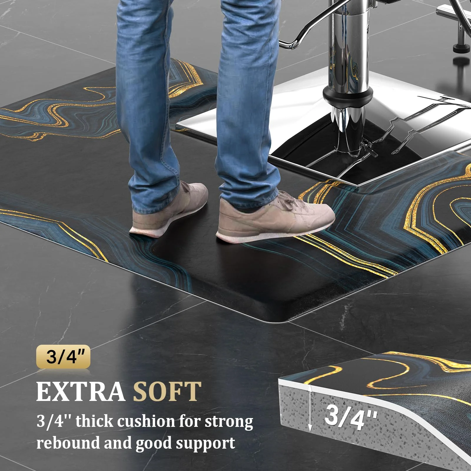 OmySalon 3'x4' Rectangle Salon Anti Fatigue Mat with Square Cutout 3/4" Thick - Image 4