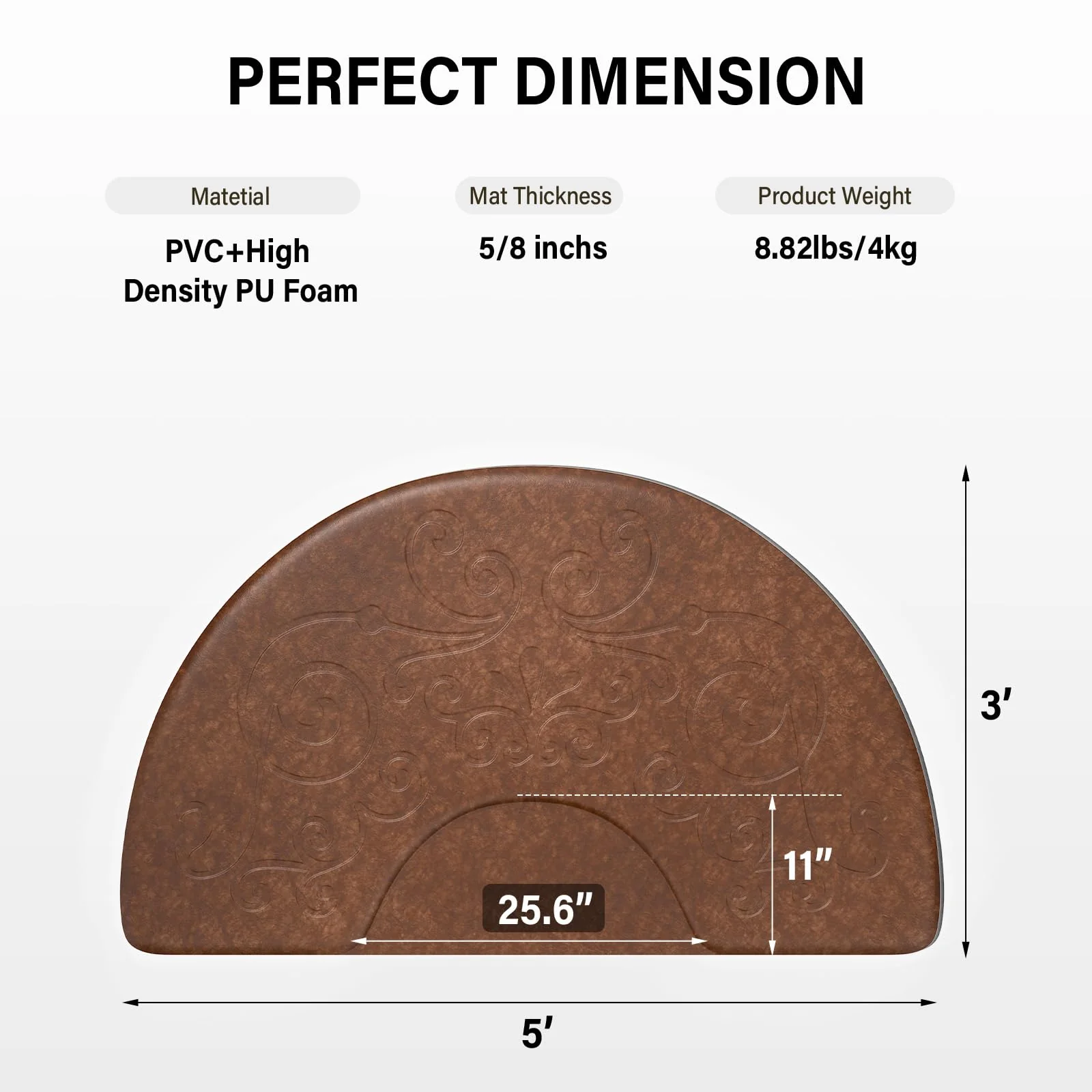 OmySalon 3'x5' Semi-Circle 3D Embossed Anti-Fatigue Salon Mat with Round Cutout 5/8" Thick - Image 12