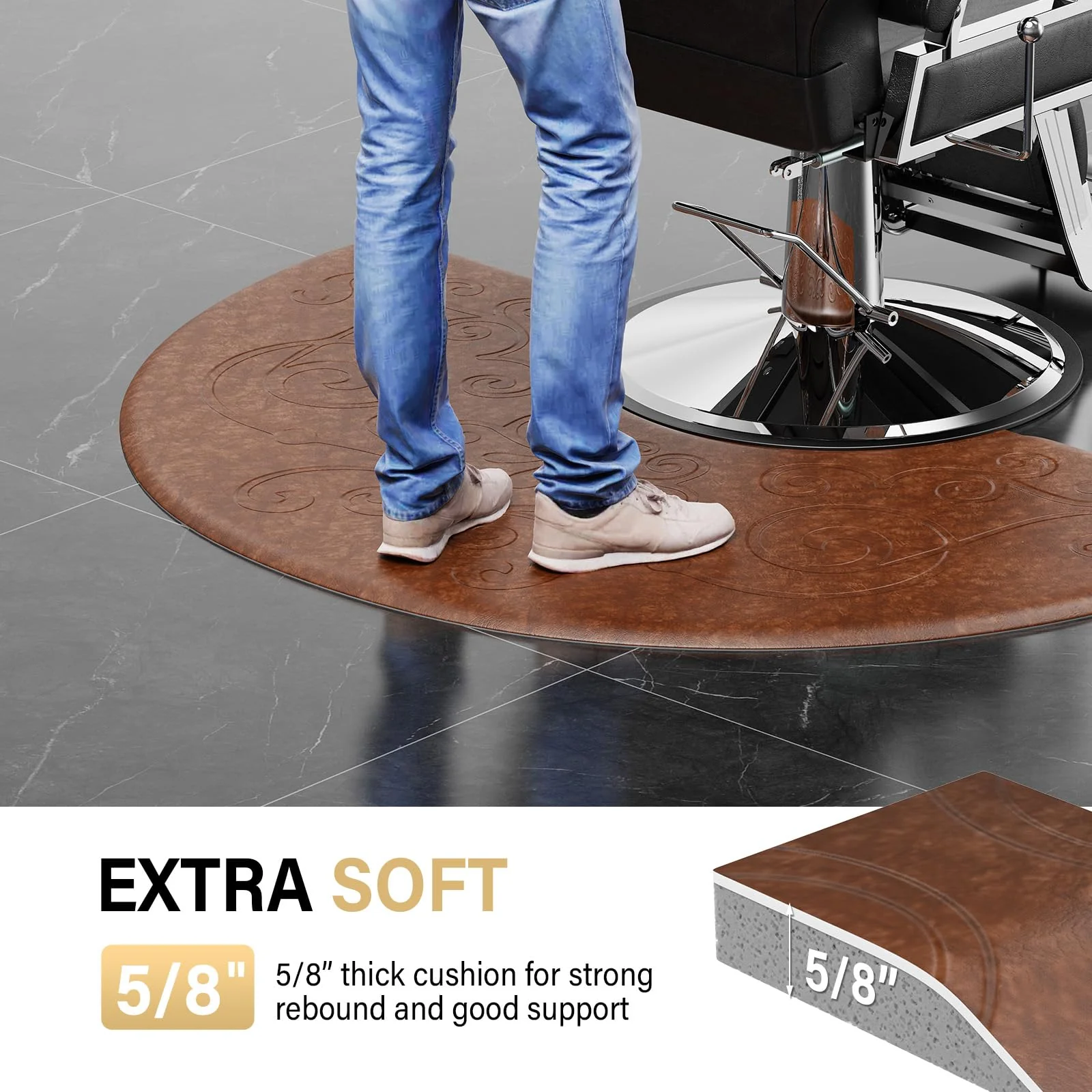 OmySalon 3'x5' Semi-Circle 3D Embossed Anti-Fatigue Salon Mat with Round Cutout 5/8" Thick - Image 13