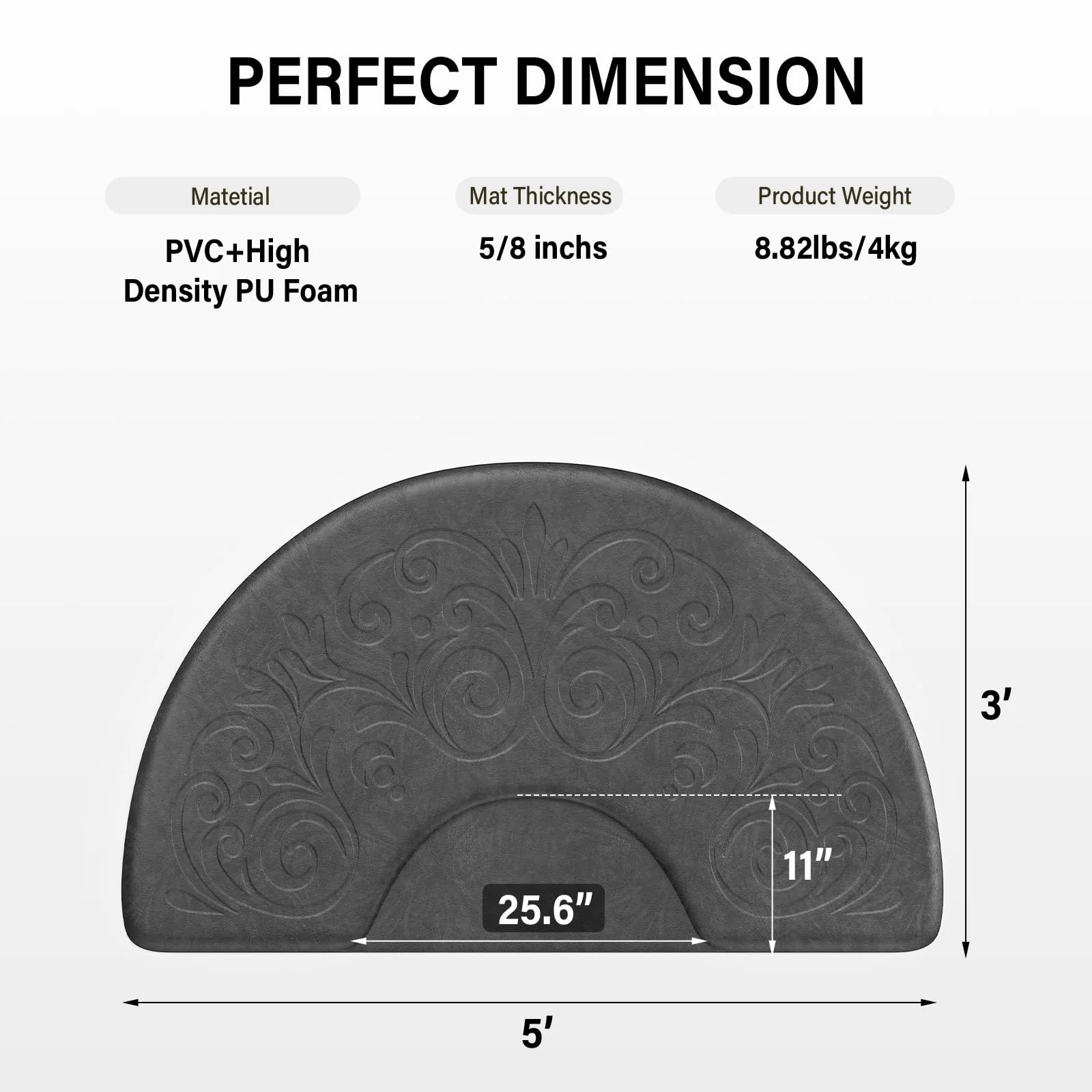 OmySalon 3'x5' Semi-Circle 3D Embossed Anti-Fatigue Salon Mat with Round Cutout 5/8" Thick - Image 19