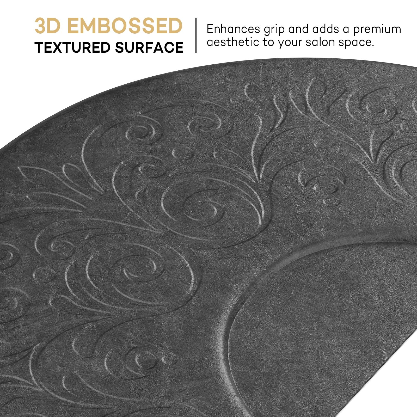 OmySalon 3'x5' Semi-Circle 3D Embossed Anti-Fatigue Salon Mat with Round Cutout 5/8" Thick - Image 22
