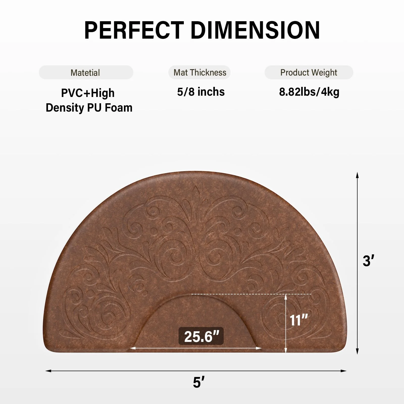 OmySalon 3'x5' Semi-Circle 3D Embossed Anti-Fatigue Salon Mat with Round Cutout 5/8" Thick - Image 26