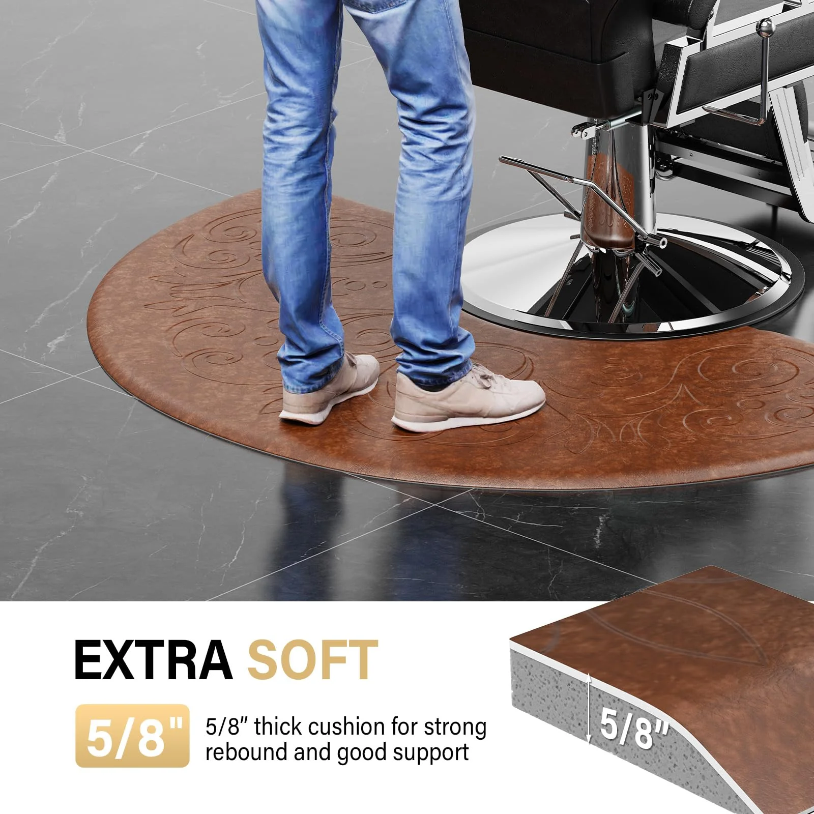 OmySalon 3'x5' Semi-Circle 3D Embossed Anti-Fatigue Salon Mat with Round Cutout 5/8" Thick - Image 27