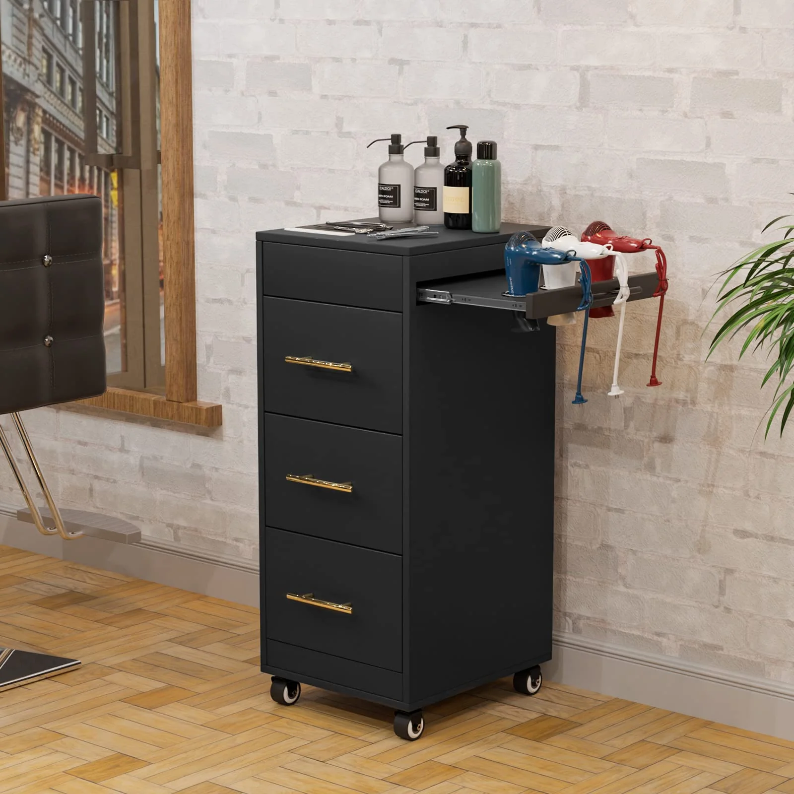 OmySalon 4 Operator Vintage Mobile Barber Package Black - Image 6