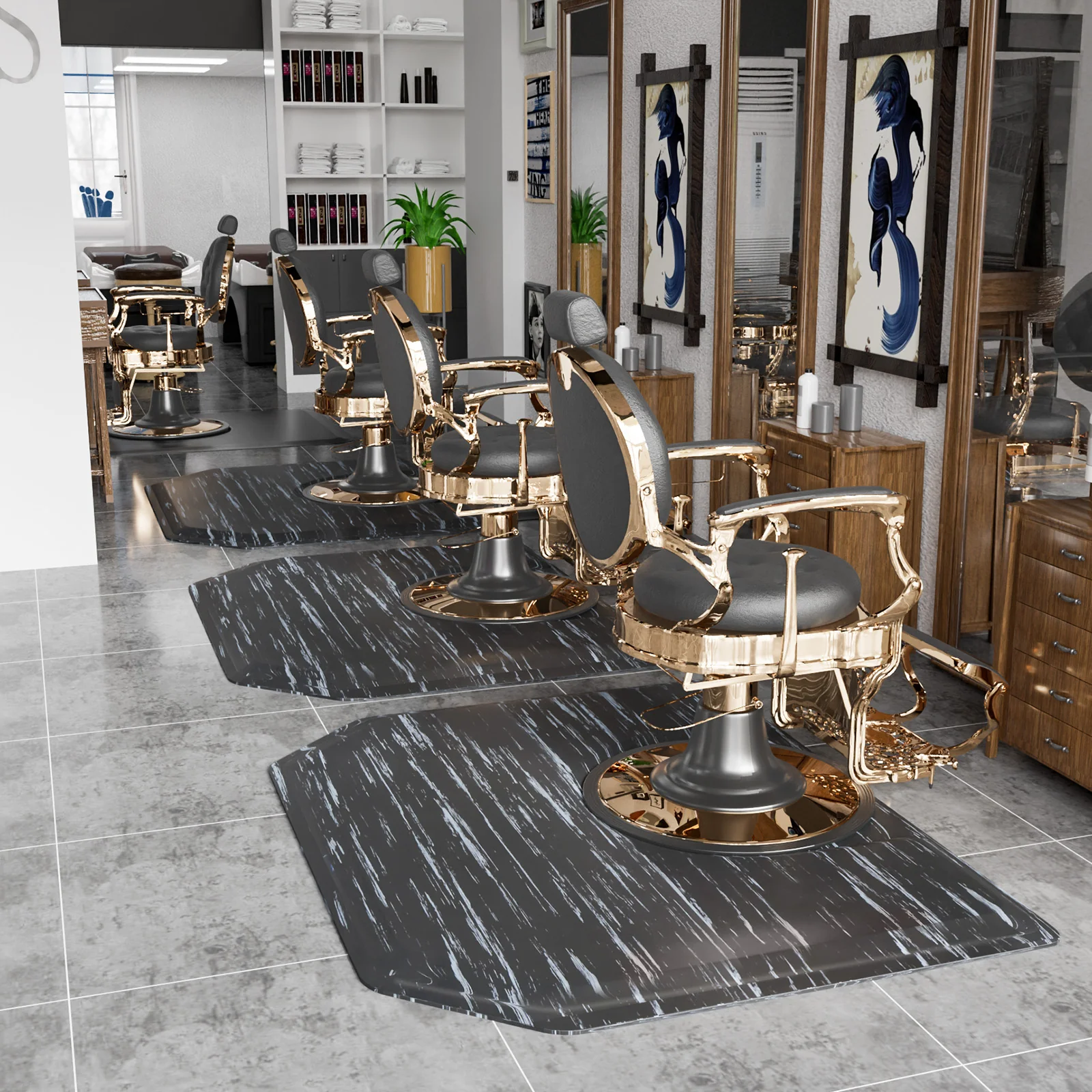 OmySalon 4' x 5' Salon Anti Fatigue Mat Hexagon Barber Mat for Round Base Styling Chair 1/2in 7/8in Thick - Image 10