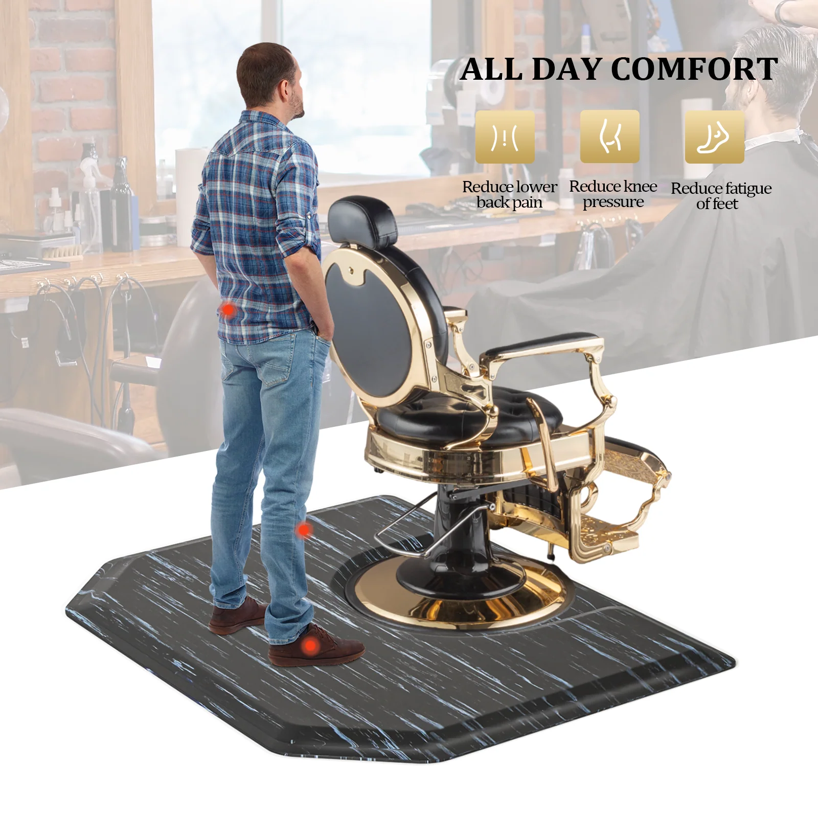 OmySalon 4' x 5' Salon Anti Fatigue Mat Hexagon Barber Mat for Round Base Styling Chair 1/2in 7/8in Thick - Image 15