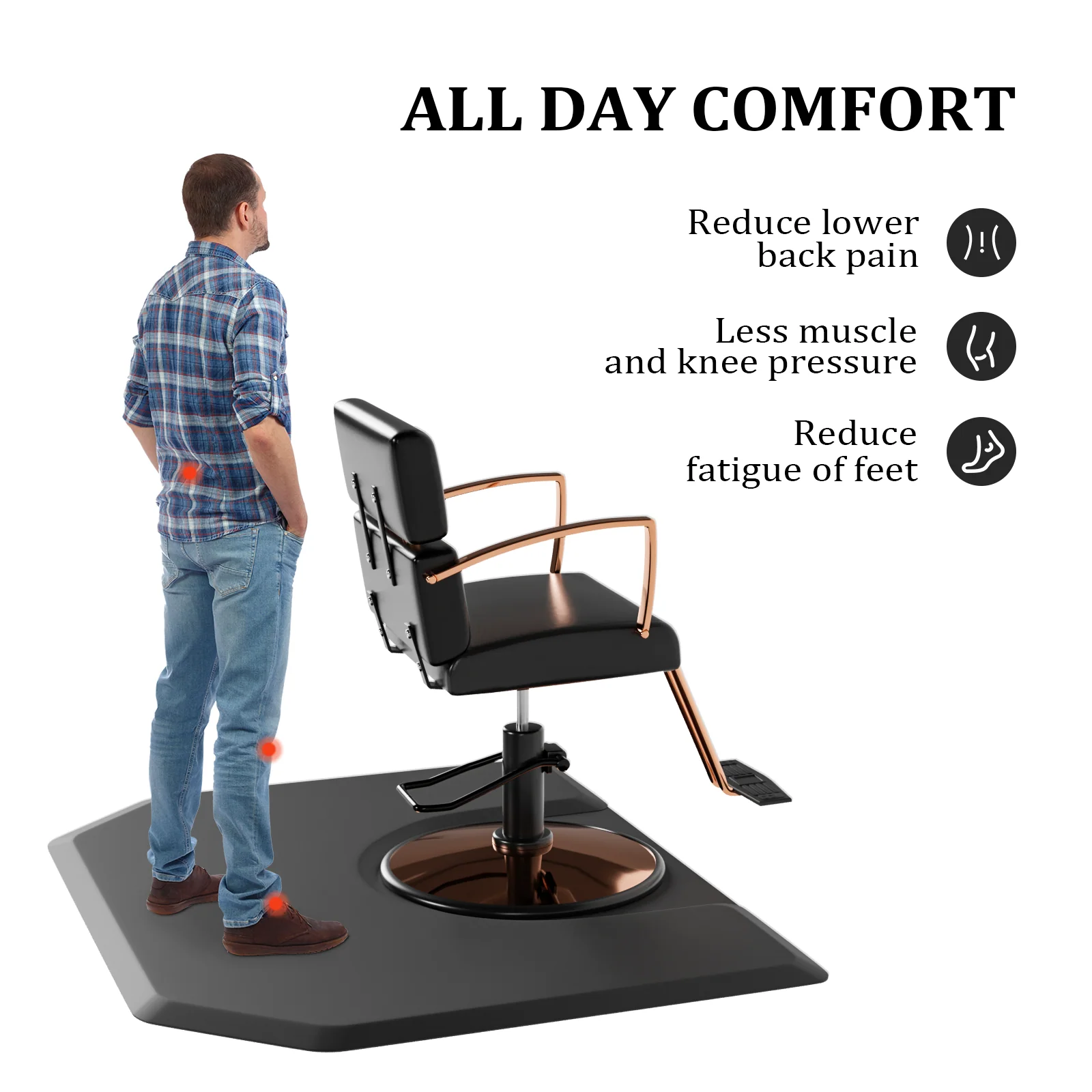 OmySalon 4' x 5' Salon Anti Fatigue Mat Hexagon Barber Mat for Round Base Styling Chair 1/2in 7/8in Thick - Image 24