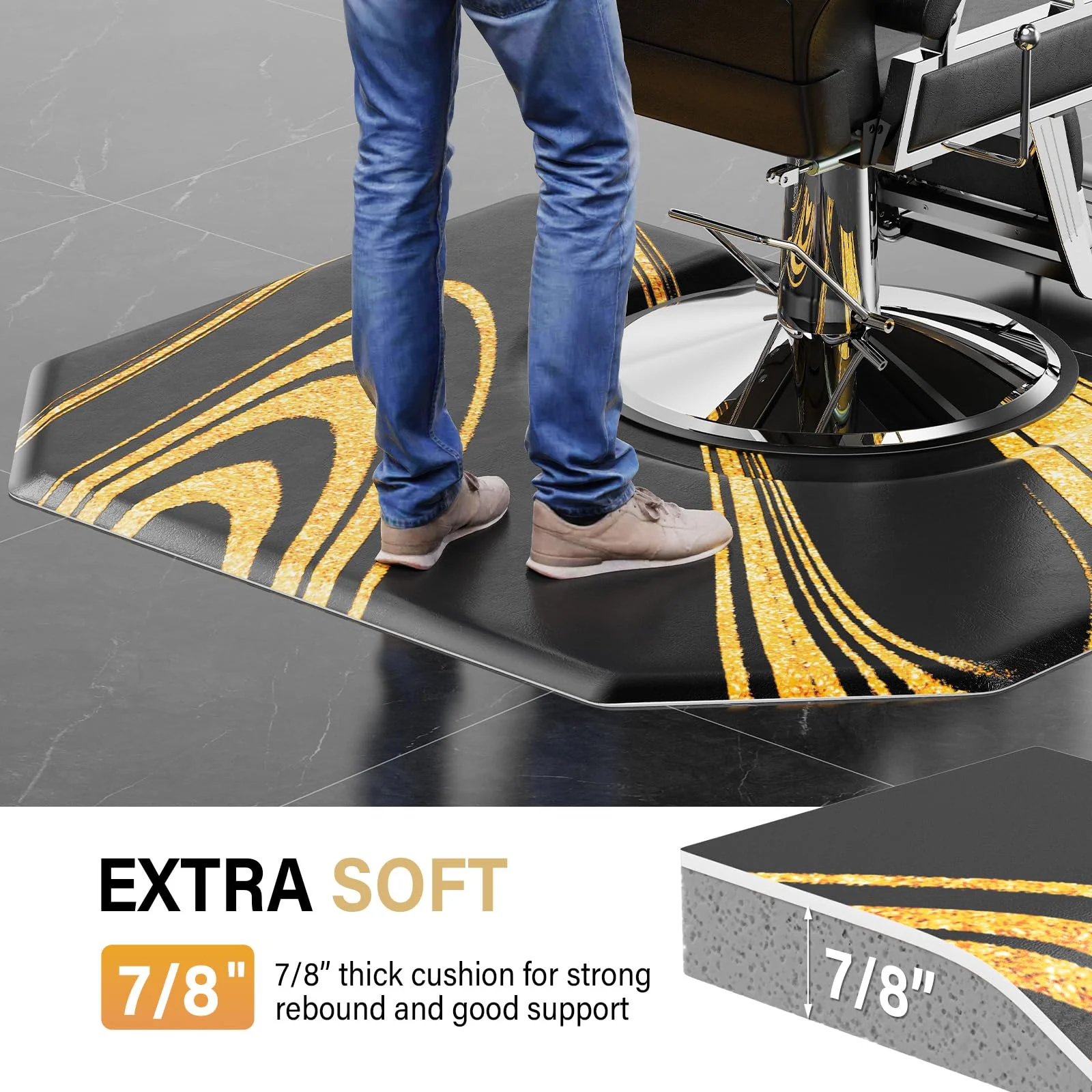 OmySalon 4' x 5' Salon Anti Fatigue Mat Hexagon Barber Mat for Round Base Styling Chair 1/2in 7/8in Thick - Image 28